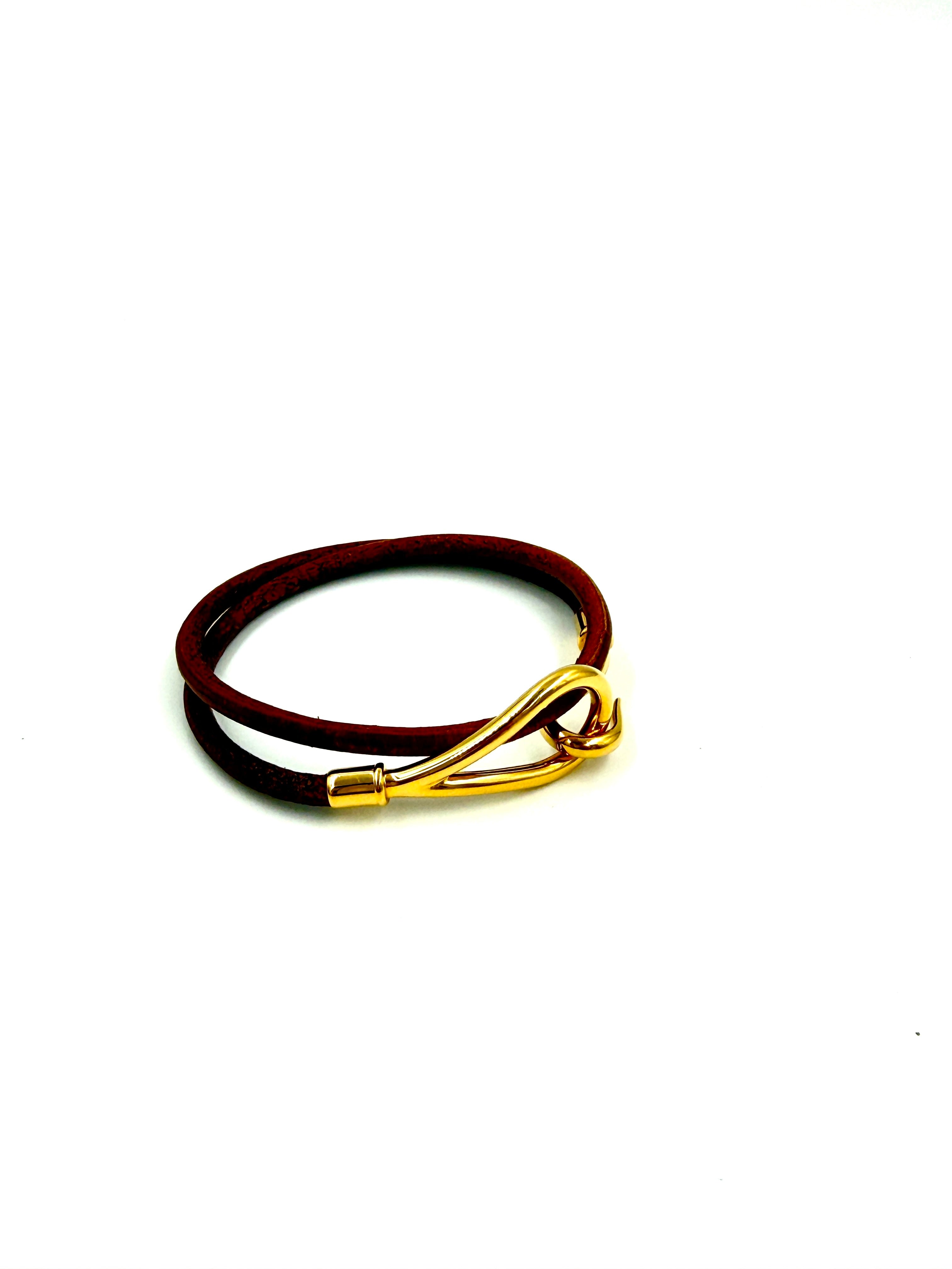 Pre-Owned Hermès Jumbo Hook Double Tour Bracelet Gold-Plated Brown - Authenticated