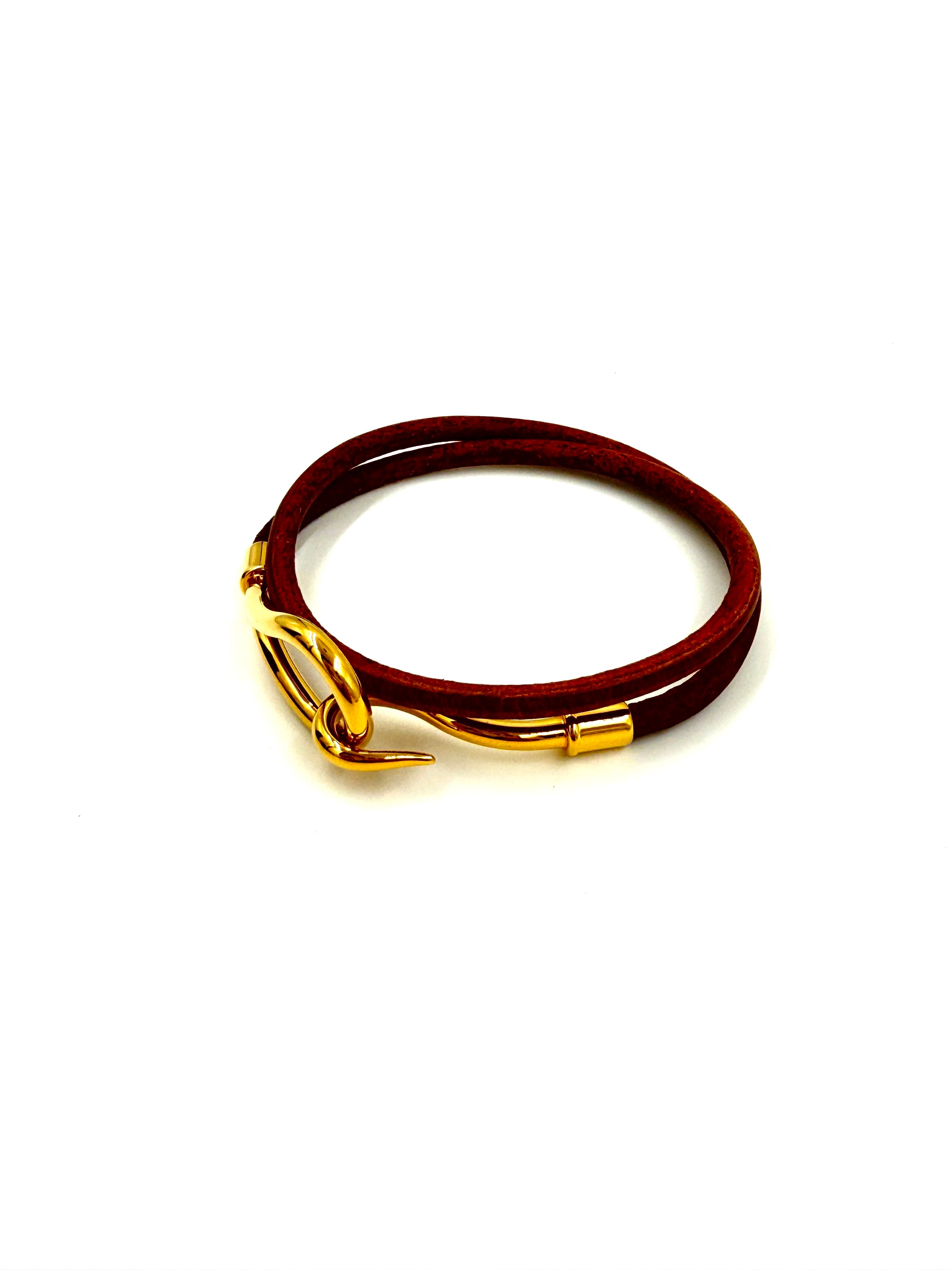 Pre-Owned Hermès Jumbo Hook Double Tour Bracelet Gold-Plated Brown - Authenticated