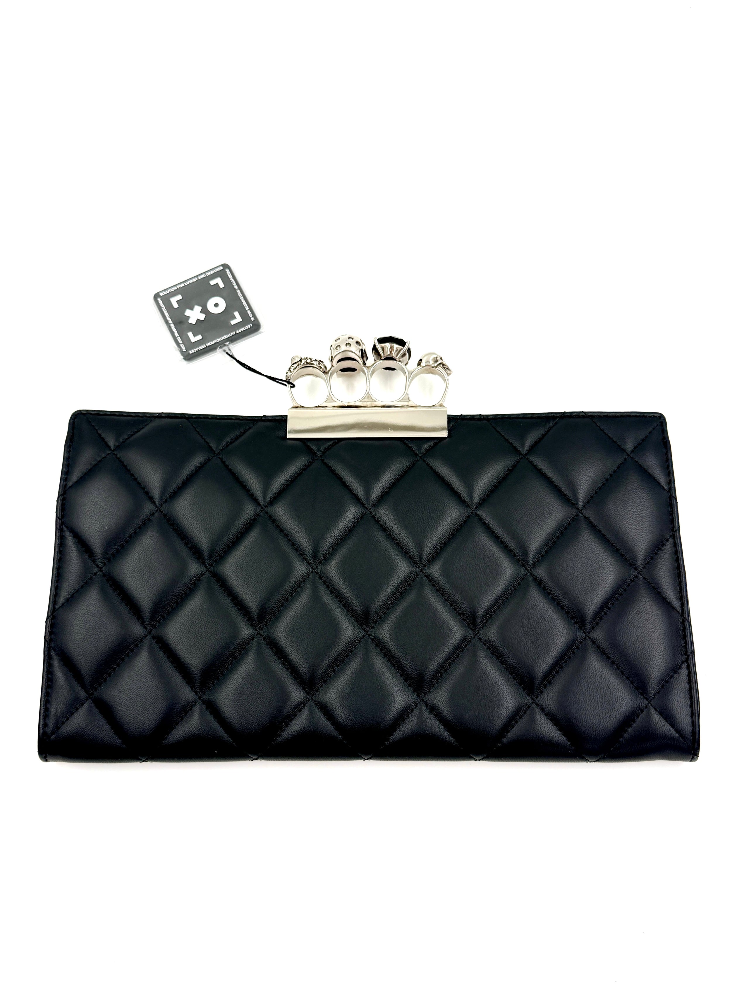 Pre-Owned Alexander McQueen Knuckle Clutch Quilted Leather Black - Authenticated