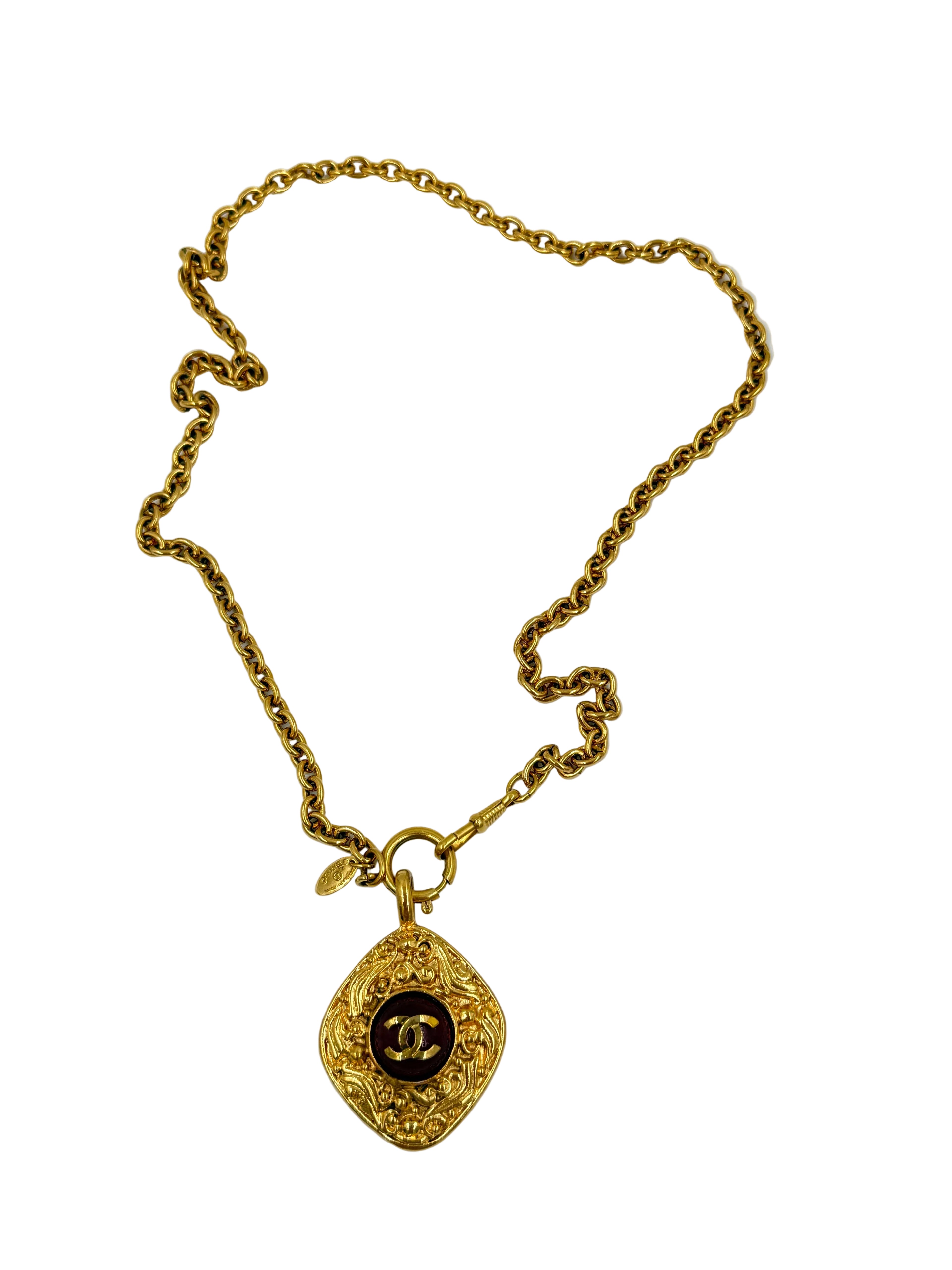 Pre-Owned Chanel Vintage CC Red Gripoix 24k Gold Plated Necklace - Authenticated