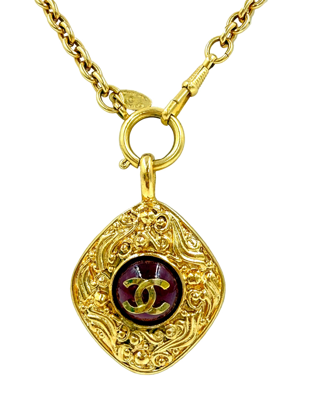 Pre-Owned Chanel Vintage CC Red Gripoix 24k Gold Plated Necklace - Authenticated
