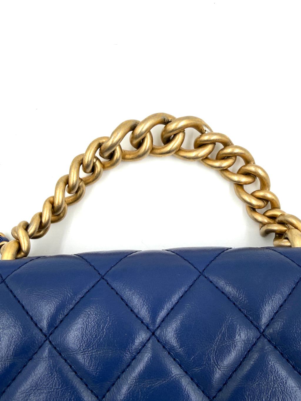 Pre-owned Chanel Calfskin Caviar Quilted Mini Chain Handle Flap Blue - Authenticated