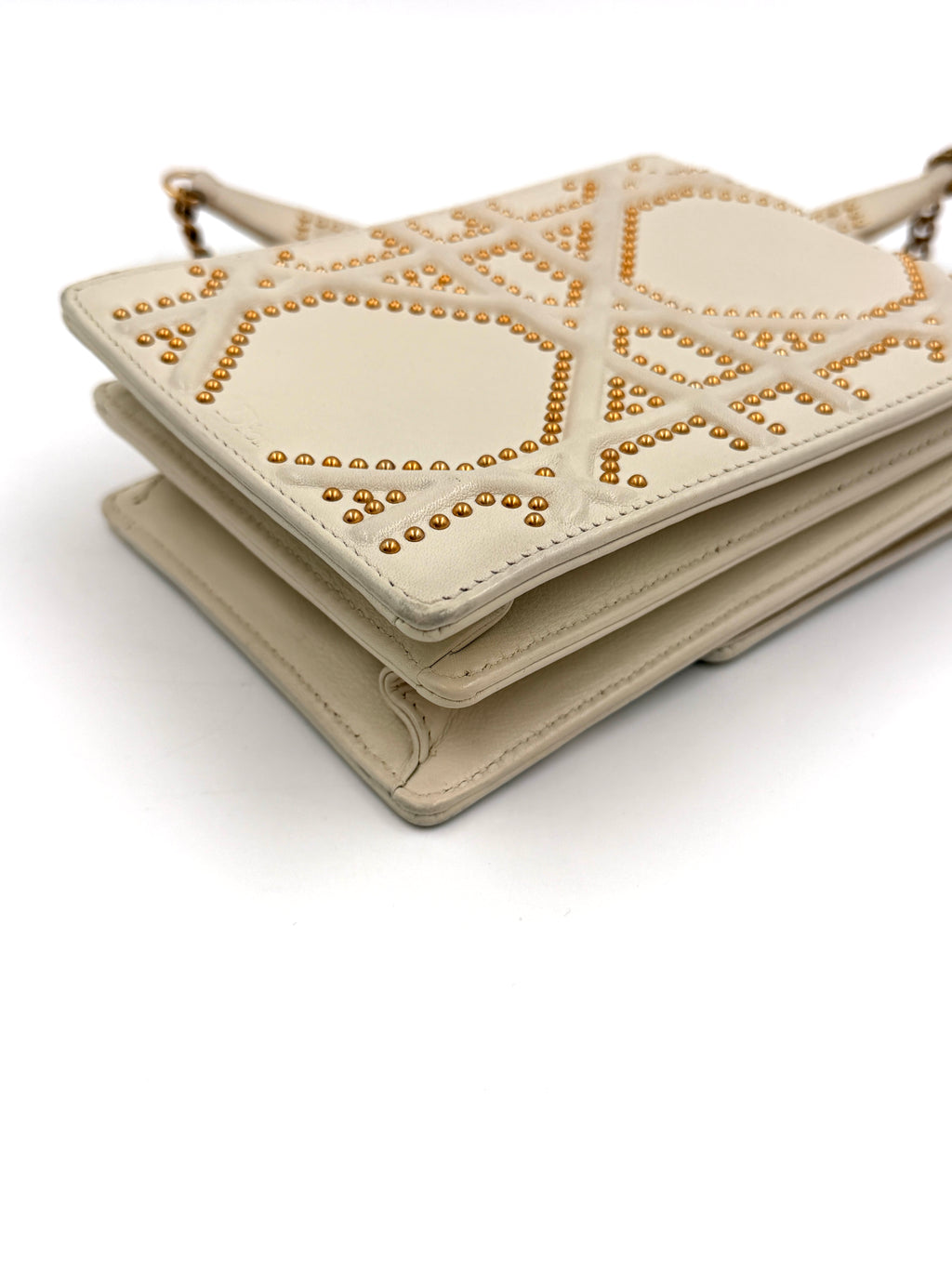 Pre-owned Christian Dior Diorama Vertical Clutch in Ivory with Gold Studs and Hardware - Authenticated