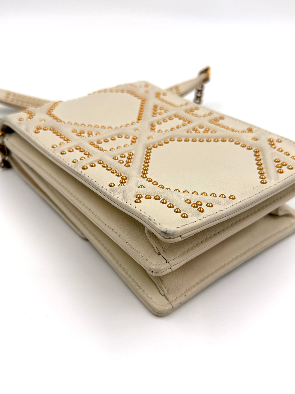 Pre-owned Christian Dior Diorama Vertical Clutch in Ivory with Gold Studs and Hardware - Authenticated