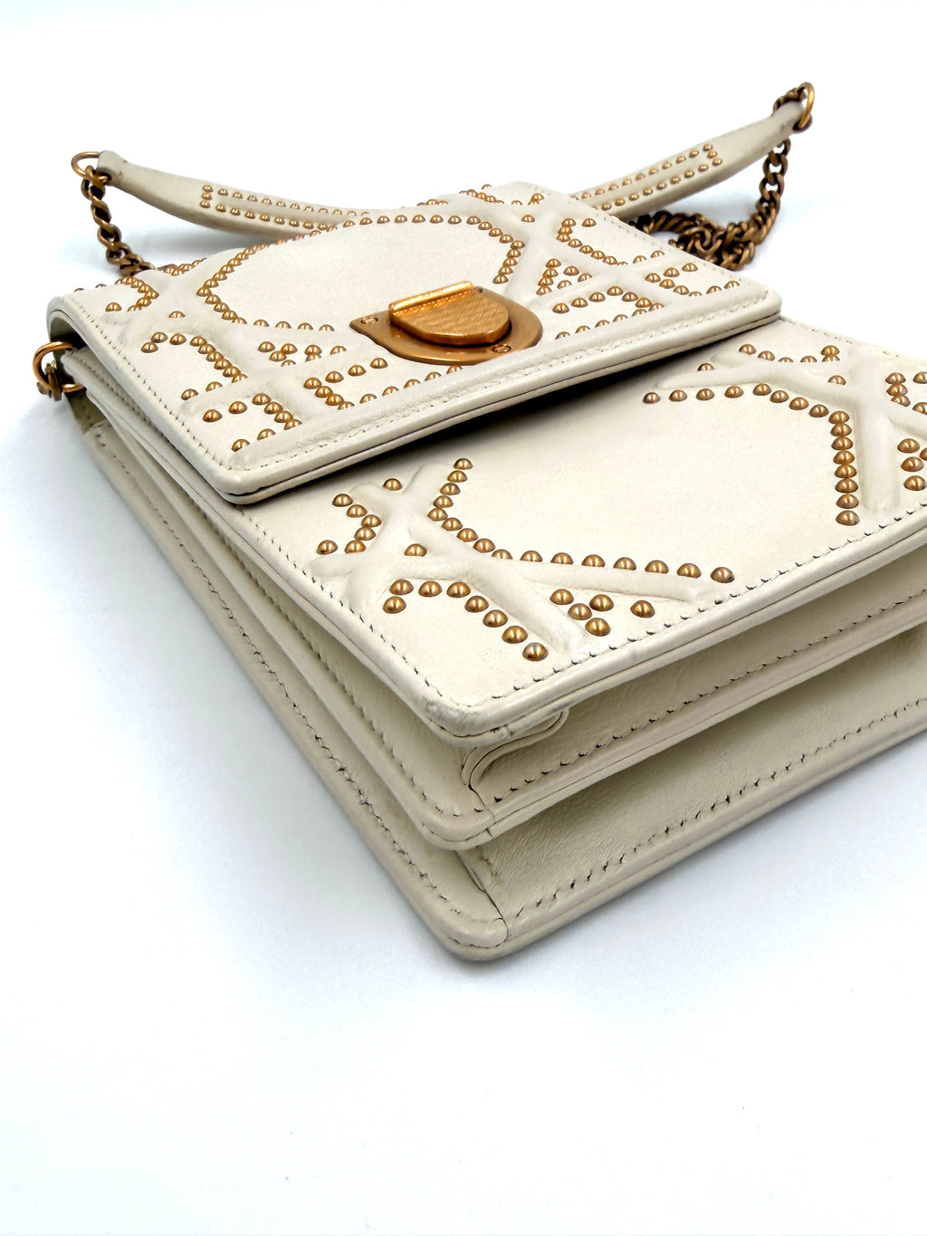 Pre-owned Christian Dior Diorama Vertical Clutch in Ivory with Gold Studs and Hardware - Authenticated