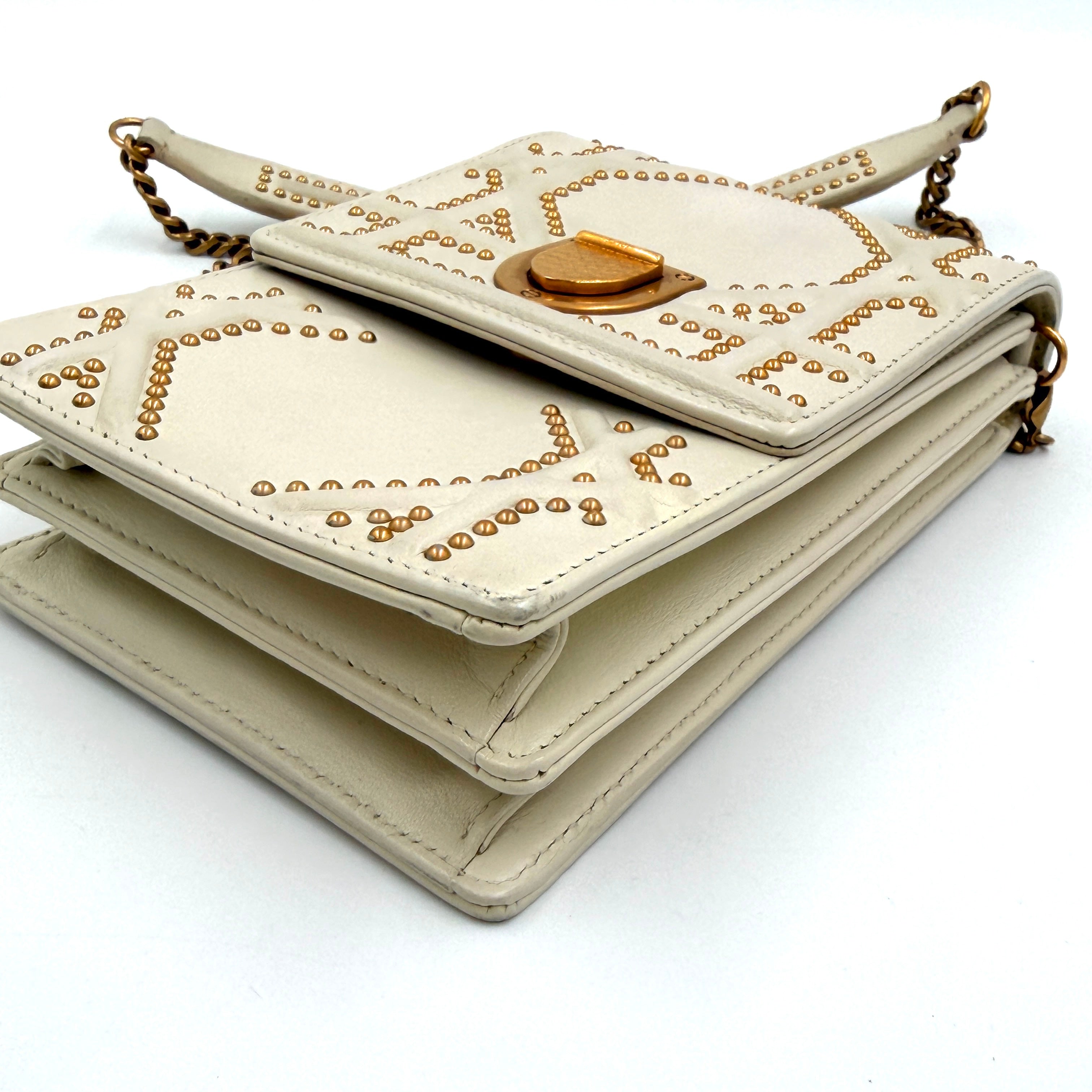 Pre-owned Christian Dior Diorama Vertical Clutch in Ivory with Gold Studs and Hardware - Authenticated