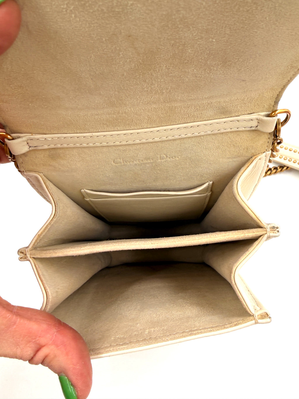 Pre-owned Christian Dior Diorama Vertical Clutch in Ivory with Gold Studs and Hardware - Authenticated