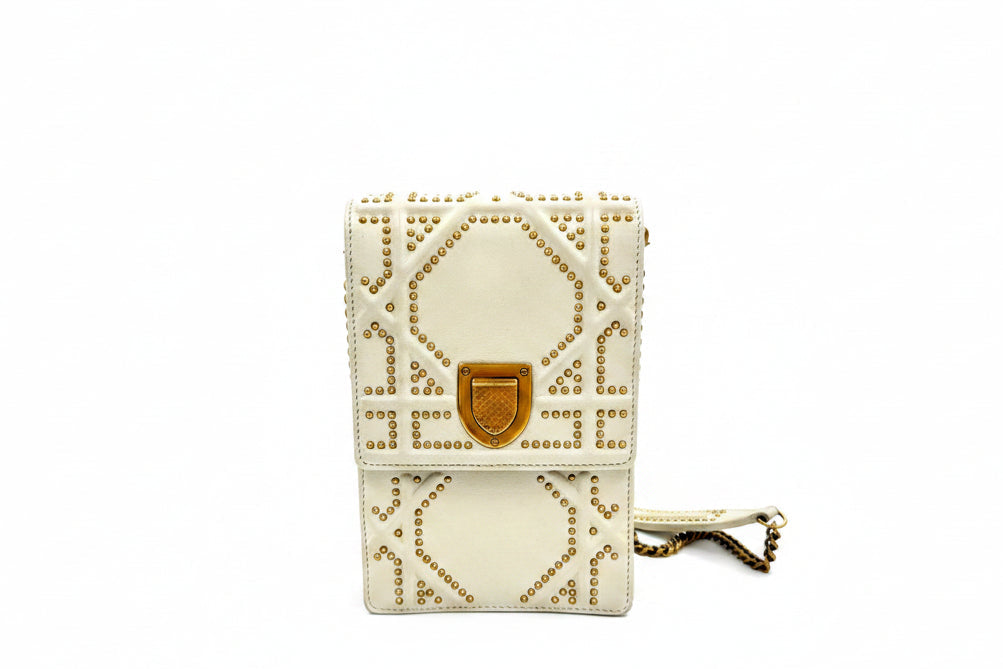 Pre-owned Christian Dior Diorama Vertical Clutch in Ivory with Gold Studs and Hardware - Authenticated