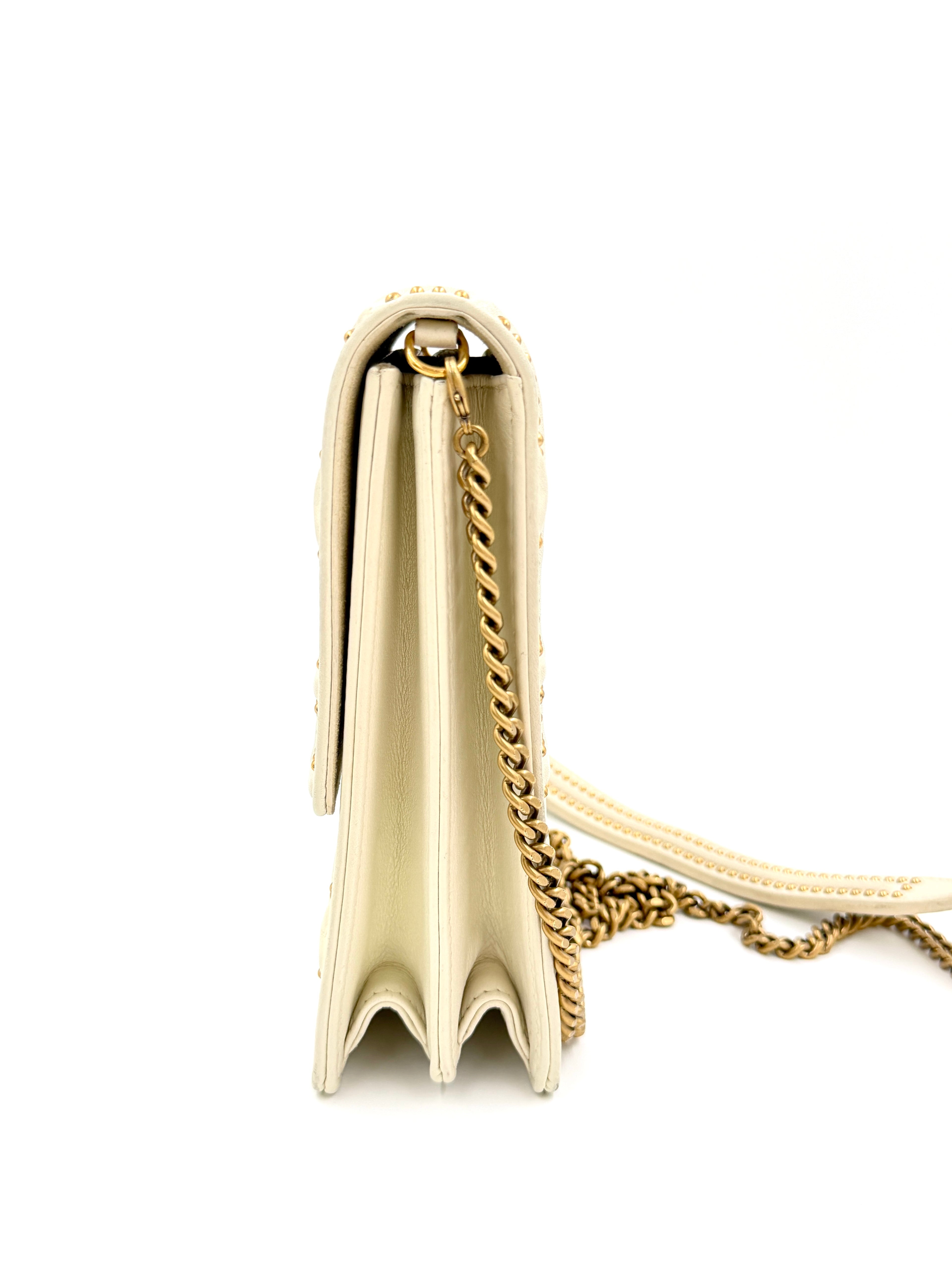 Pre-owned Christian Dior Diorama Vertical Clutch in Ivory with Gold Studs and Hardware - Authenticated