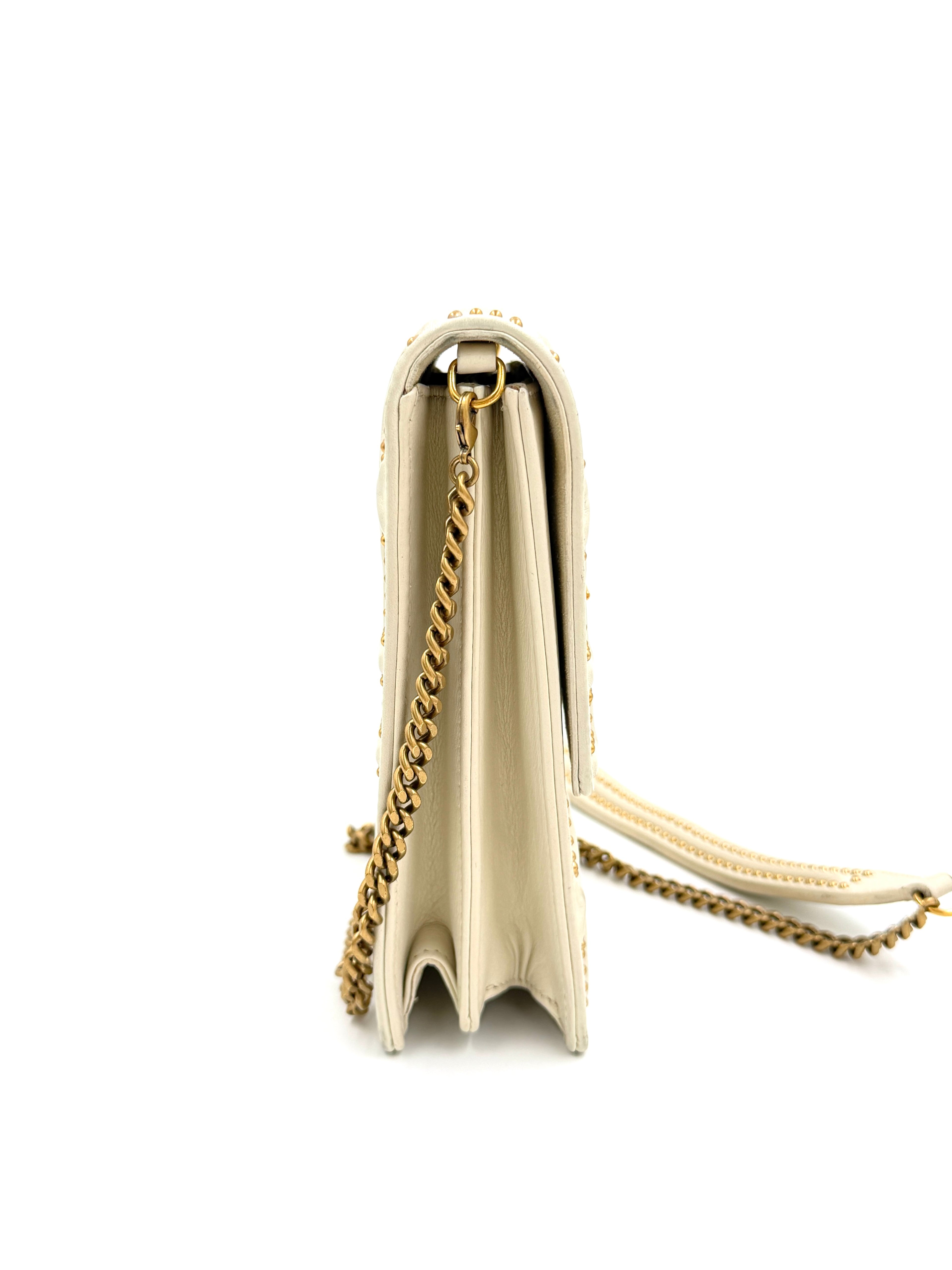 Pre-owned Christian Dior Diorama Vertical Clutch in Ivory with Gold Studs and Hardware - Authenticated