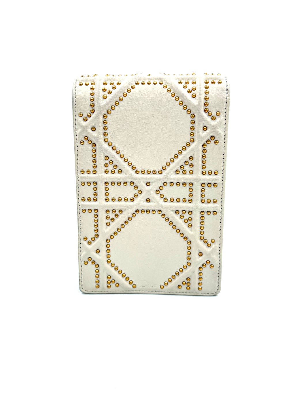Pre-owned Christian Dior Diorama Vertical Clutch in Ivory with Gold Studs and Hardware - Authenticated