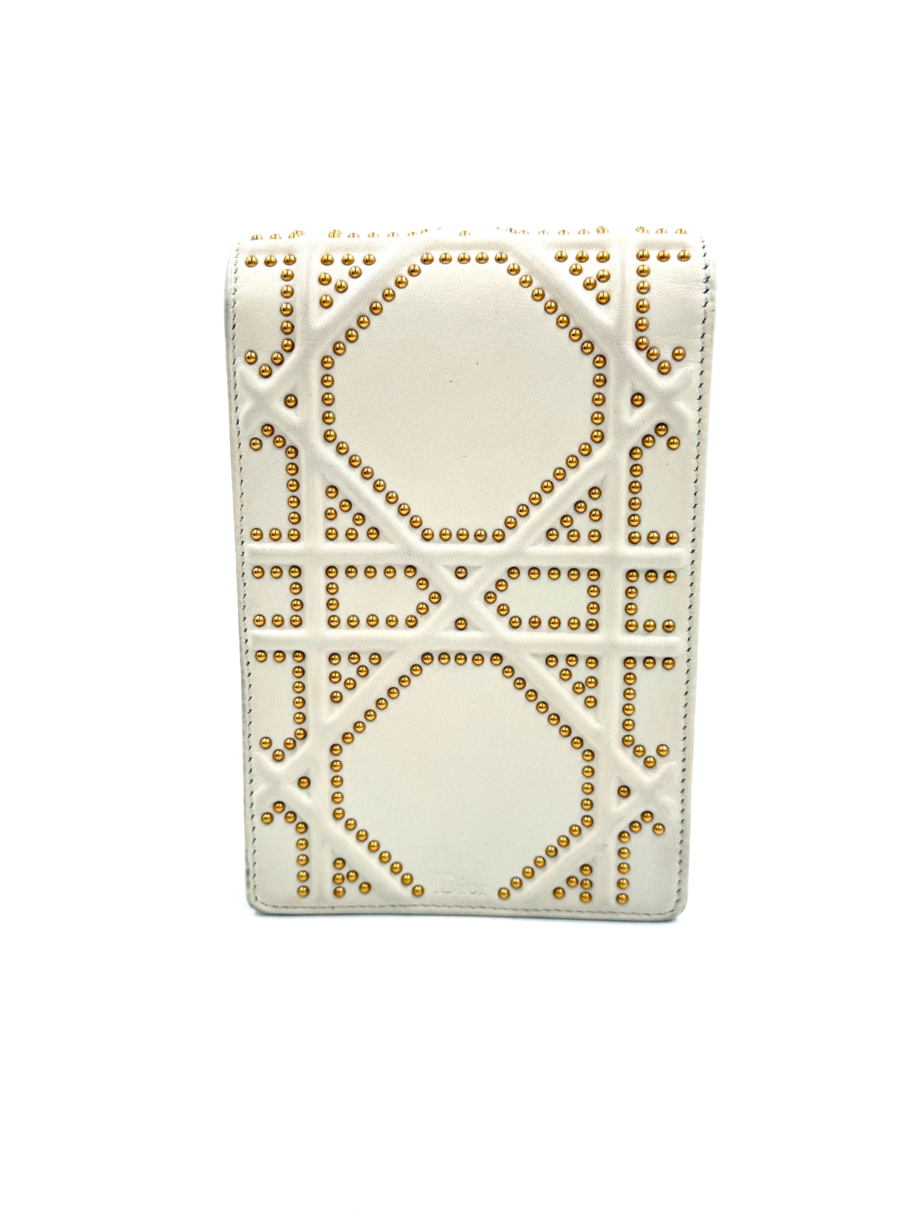 Pre-owned Christian Dior Diorama Vertical Clutch in Ivory with Gold Studs and Hardware - Authenticated