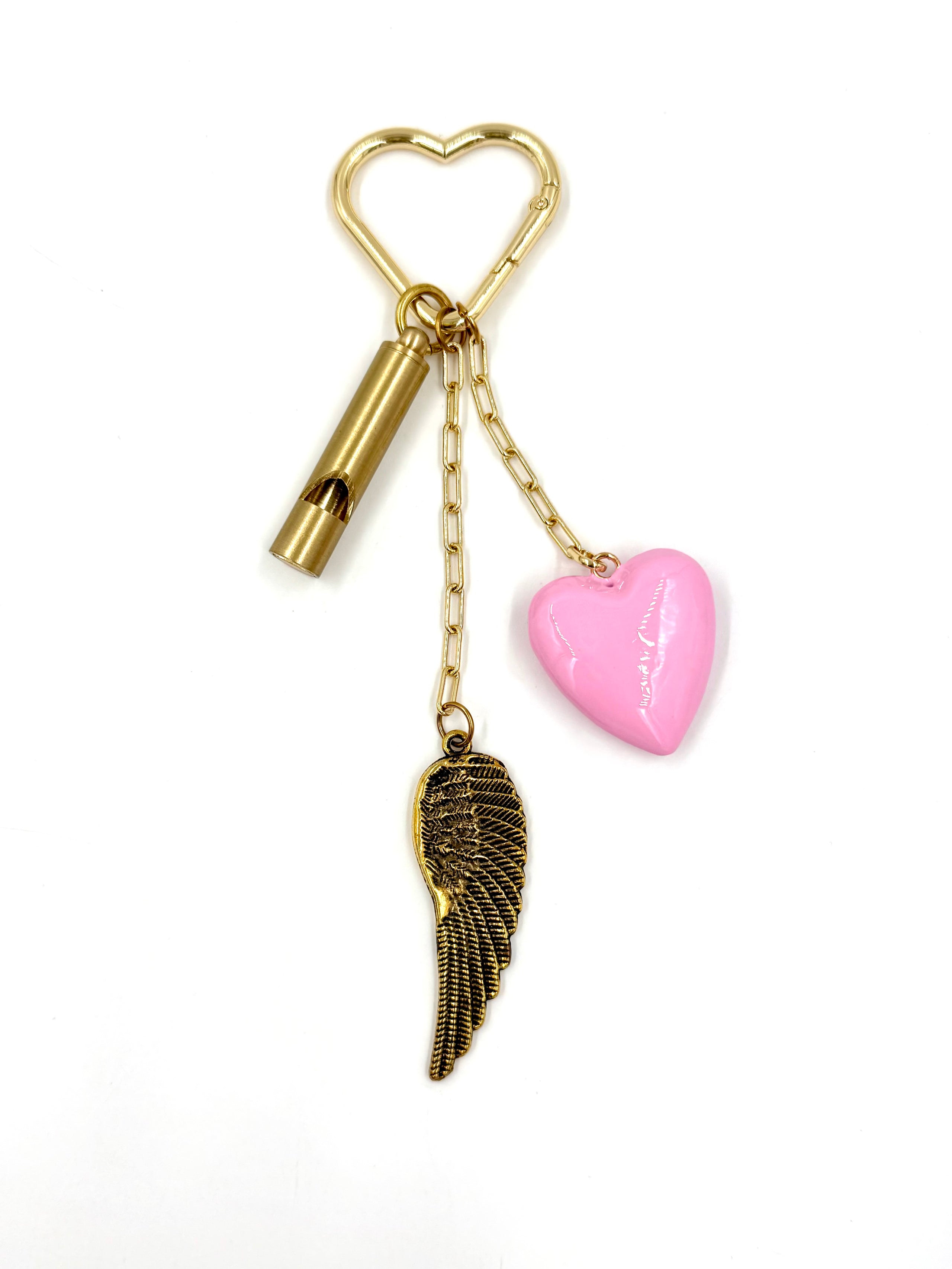 Hawley Revival Bag Charm Pink Enamel Heart Wing and Emergency Whistle