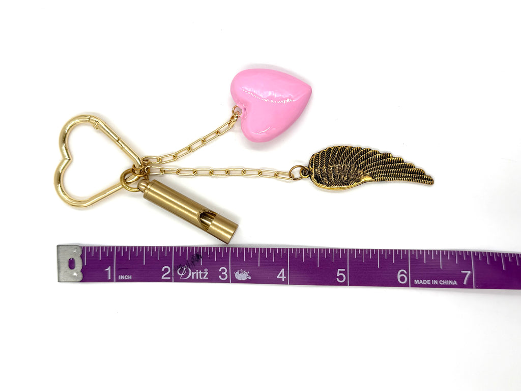 Hawley Revival Bag Charm Pink Enamel Heart Wing and Emergency Whistle