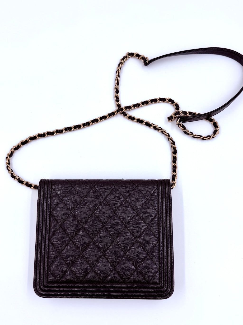 Pre-owned Chanel Boy Wallet on Chain (WOC) Black Caviar Gold Hardware - Authenticated