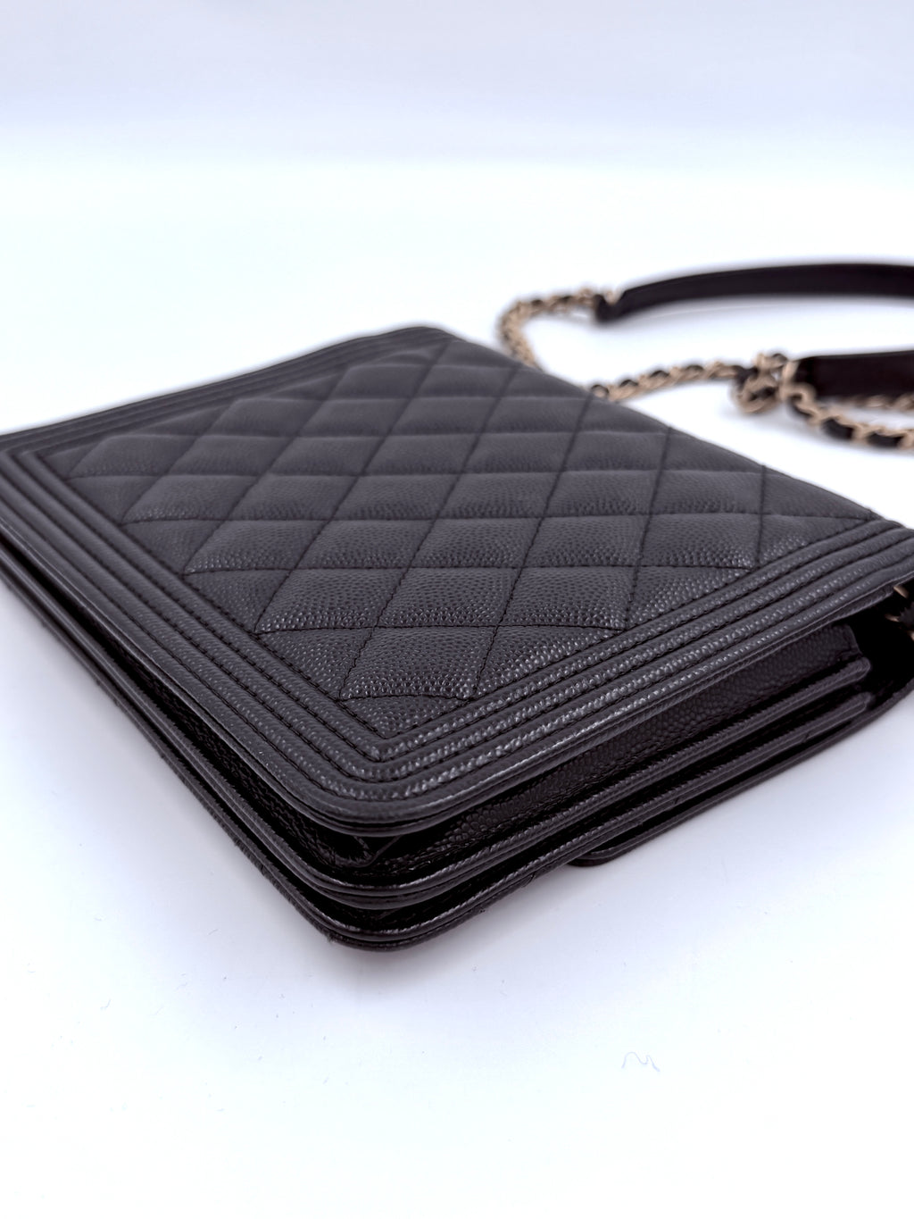 Pre-owned Chanel Boy Wallet on Chain (WOC) Black Caviar Gold Hardware - Authenticated