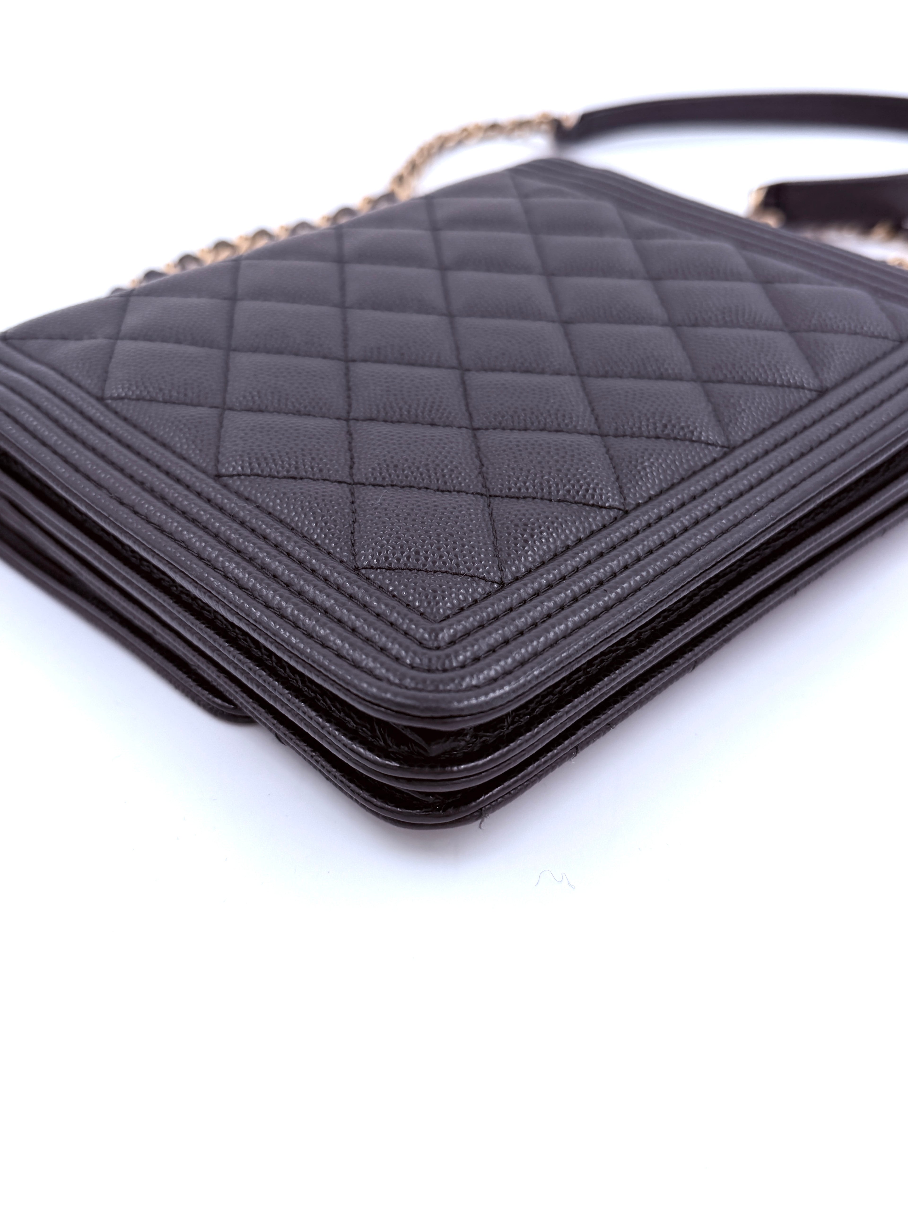 Pre-owned Chanel Boy Wallet on Chain (WOC) Black Caviar Gold Hardware - Authenticated