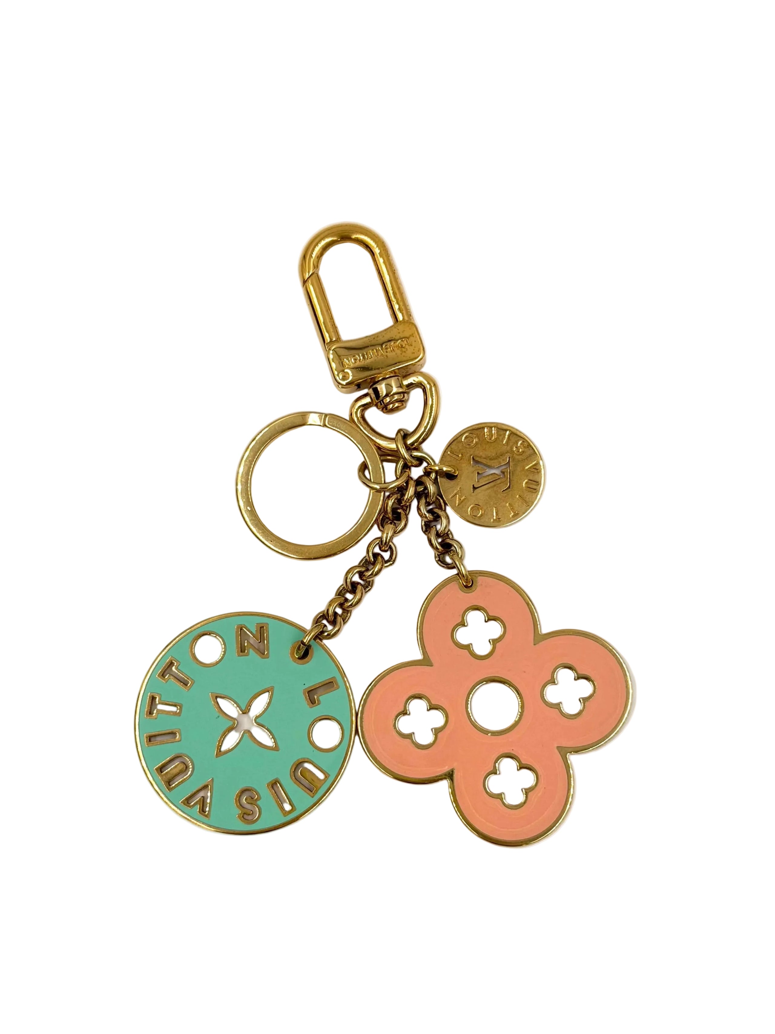 Pre-owned Louis Vuitton Porte-Cles Looping Bag Charm Reversible Coral Pink Turquoise Purple Yellow Gold