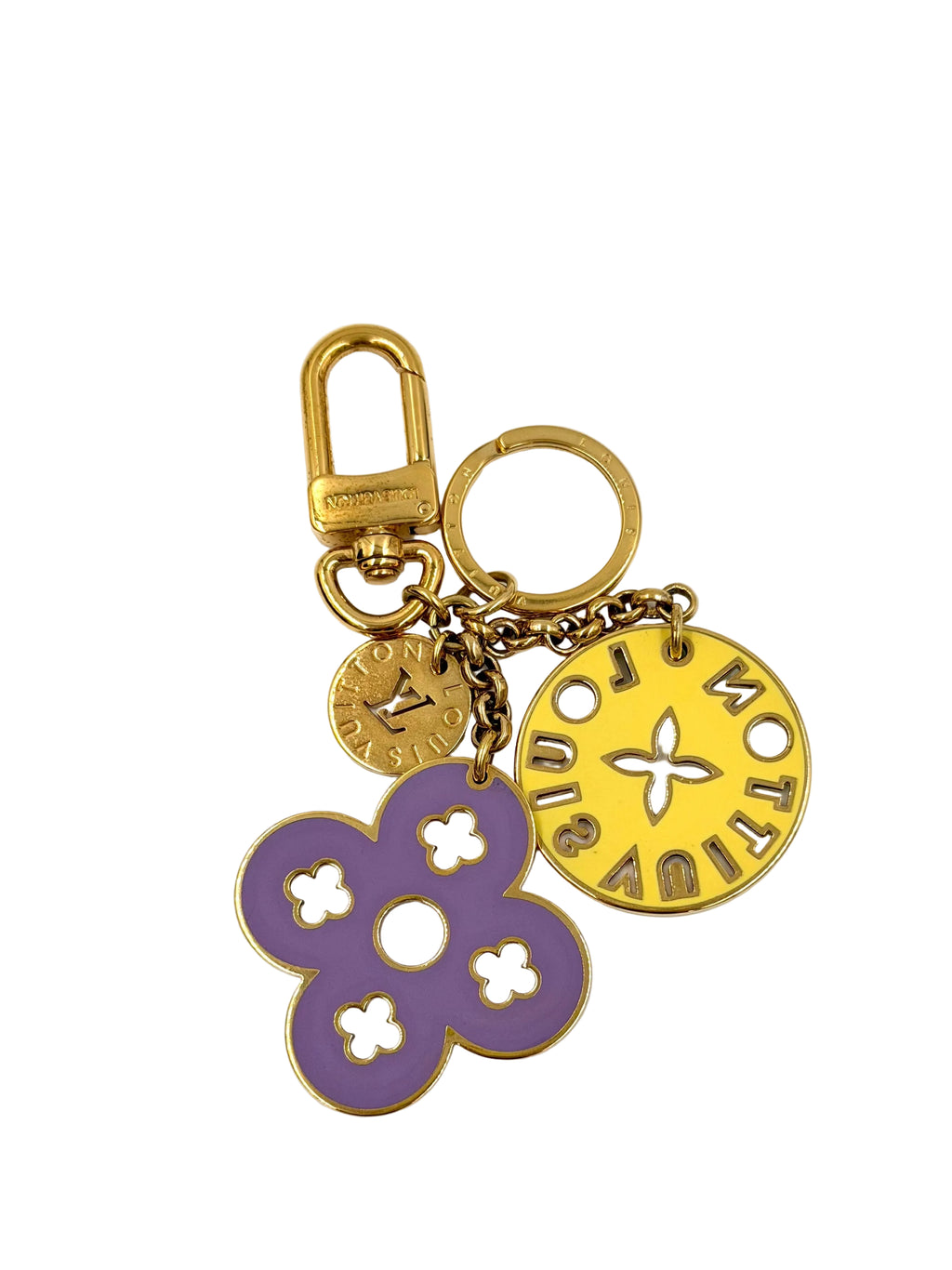 Pre-owned Louis Vuitton Porte-Cles Looping Bag Charm Reversible Coral Pink Turquoise Purple Yellow Gold