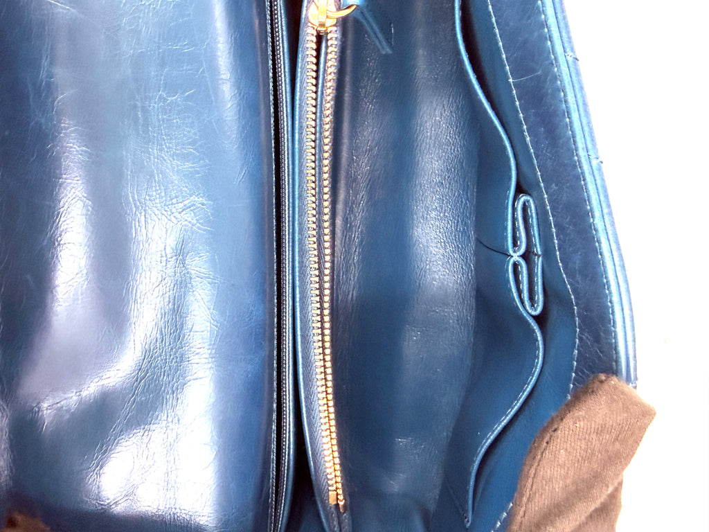 Pre-owned Chanel Blue Chevron  Calfskin and Lizard Coco Handle Medium - Authenticated