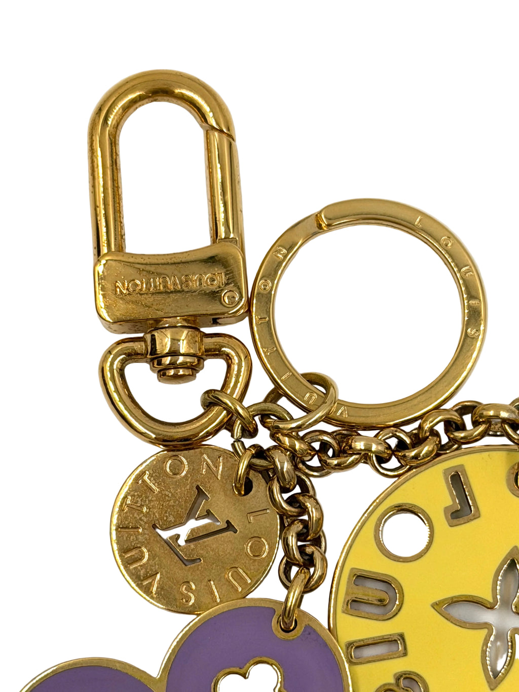 Pre-owned Louis Vuitton Porte-Cles Looping Bag Charm Reversible Coral Pink Turquoise Purple Yellow Gold