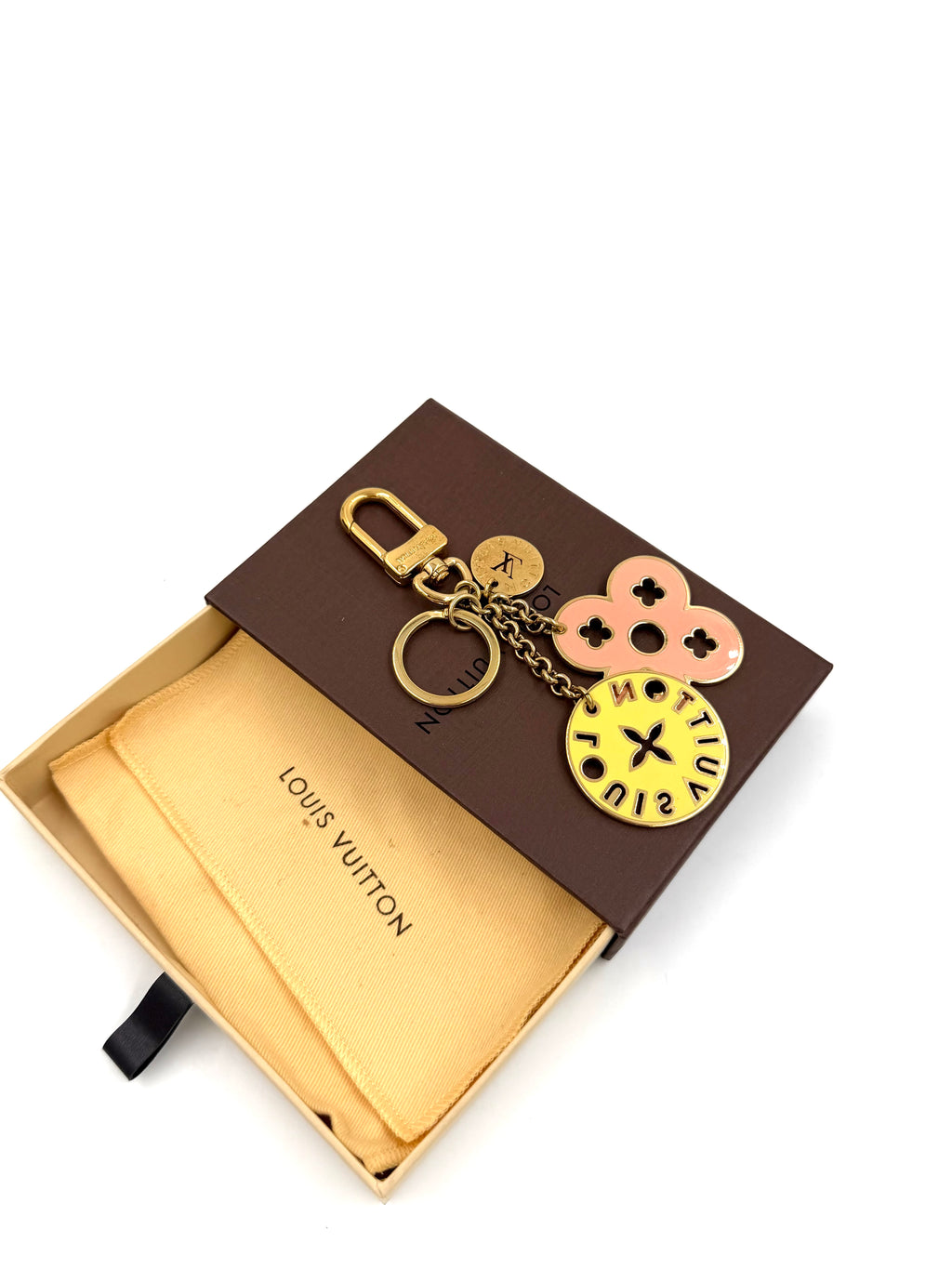 Pre-owned Louis Vuitton Porte-Cles Looping Bag Charm Reversible Coral Pink Turquoise Purple Yellow Gold