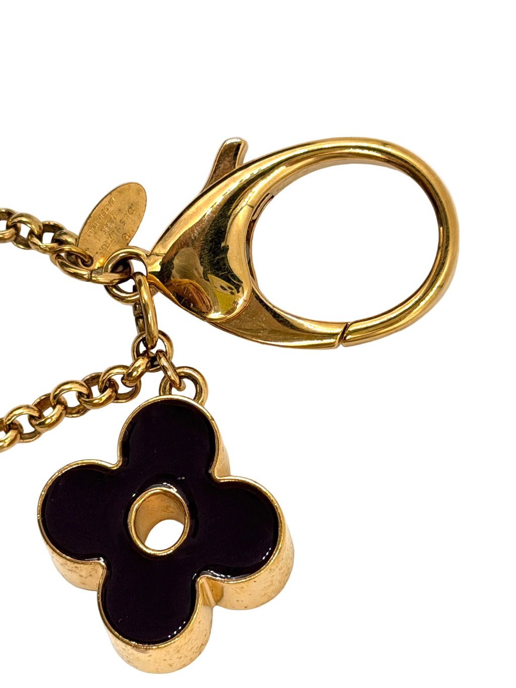 Pre-owned Louis Vuitton Fleur de Monogram Bag Charm Gold-Tone Black Beige Enamel