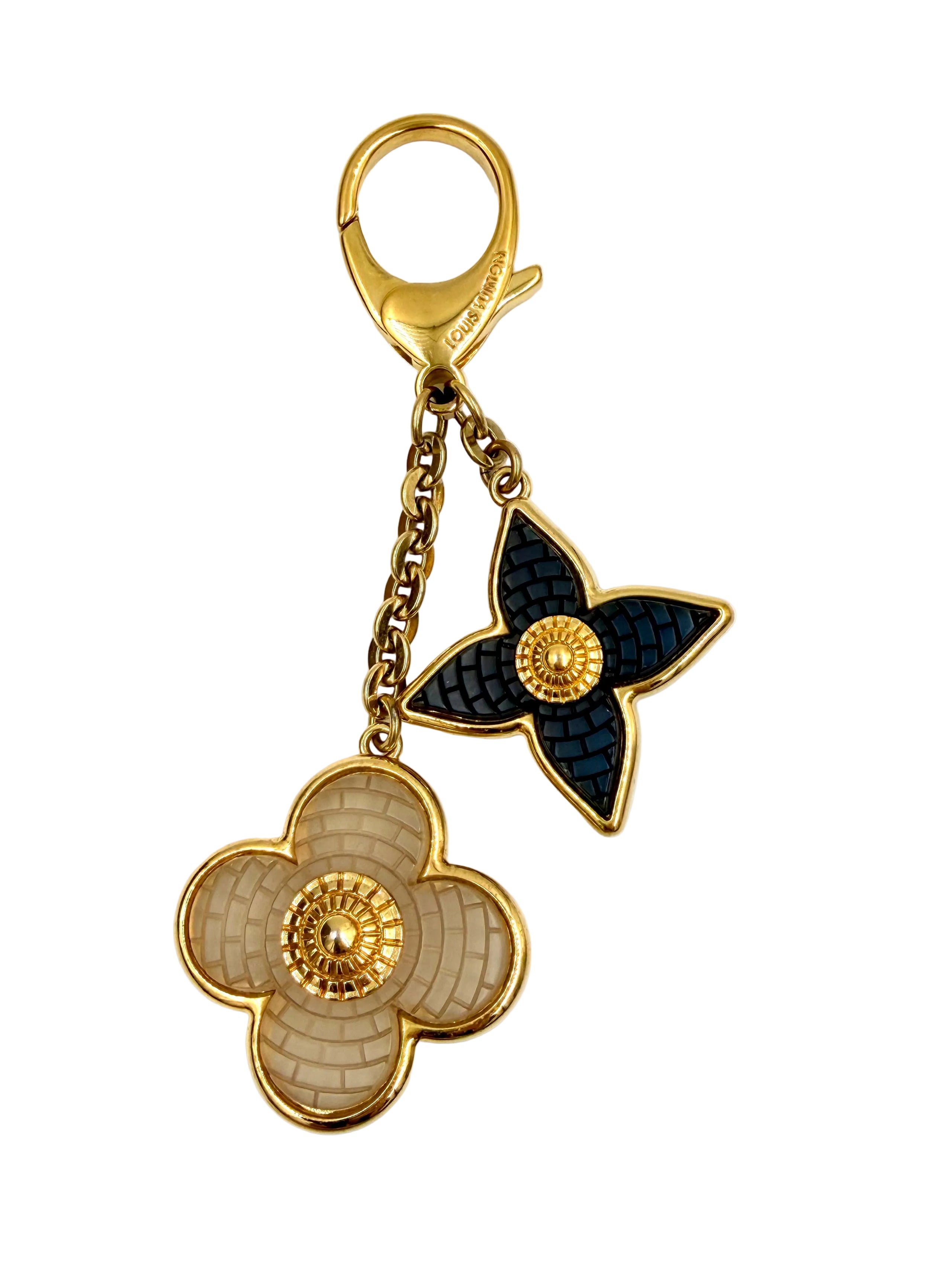 Pre-owned Louis Vuitton Mosaique Bag Charm Gold-Tone Resin Monogram Flower Beige Blue