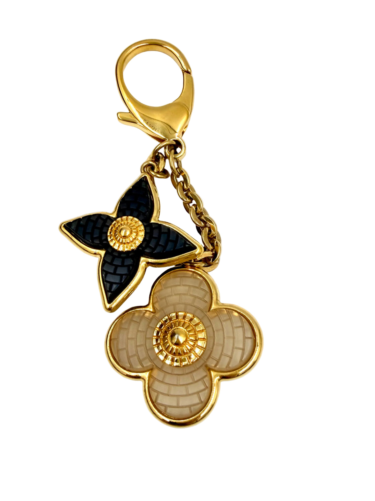 Pre-owned Louis Vuitton Mosaique Bag Charm Gold-Tone Resin Monogram Flower Beige Blue