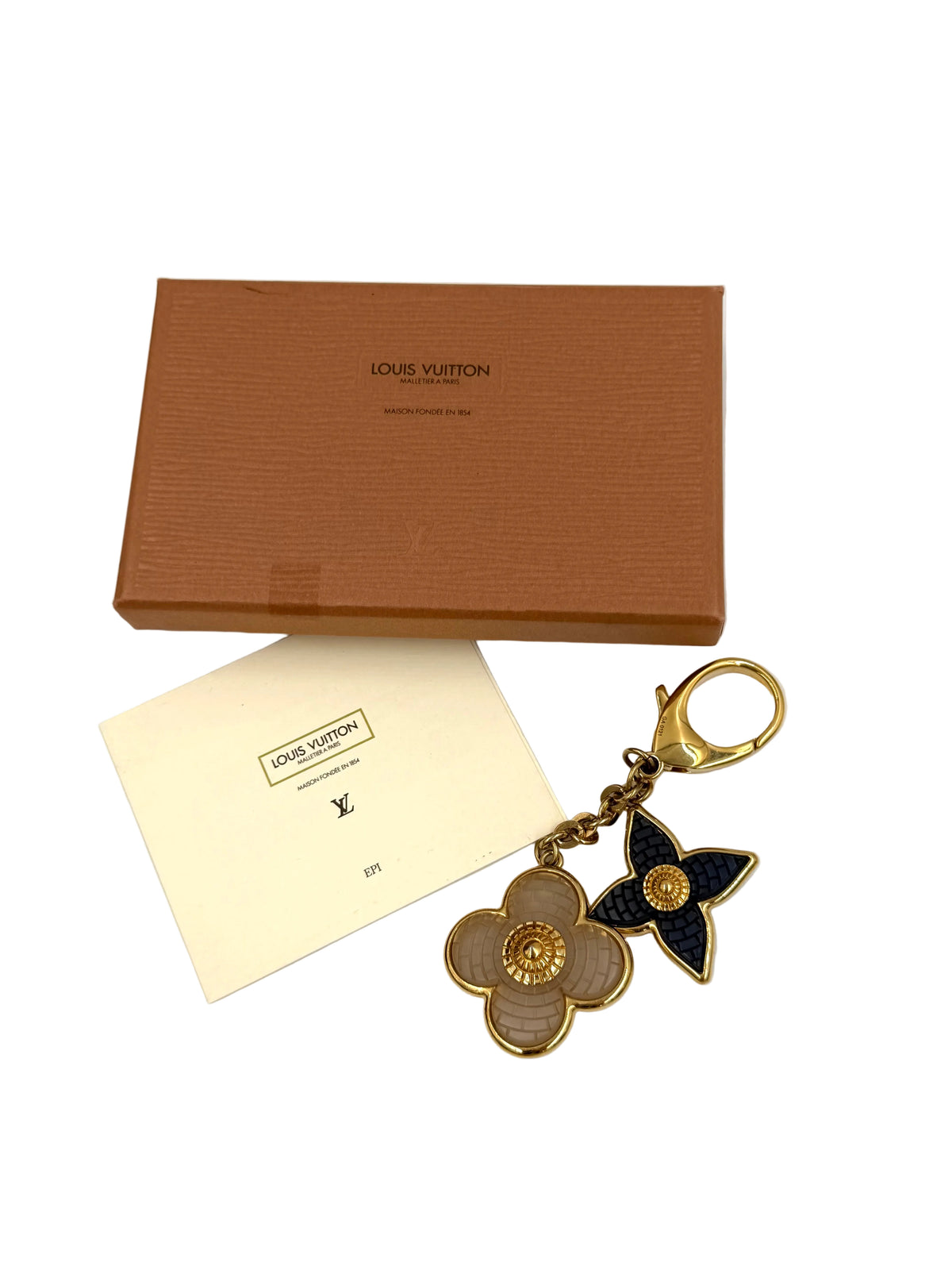 Pre-owned Louis Vuitton Mosaique Bag Charm Gold-Tone Resin Monogram Flower Beige Blue