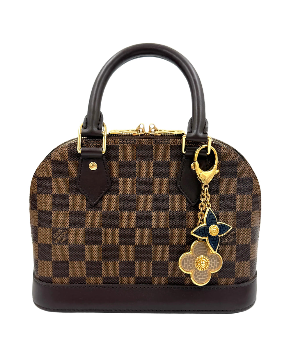 Pre-owned Louis Vuitton Mosaique Bag Charm Gold-Tone Resin Monogram Flower Beige Blue