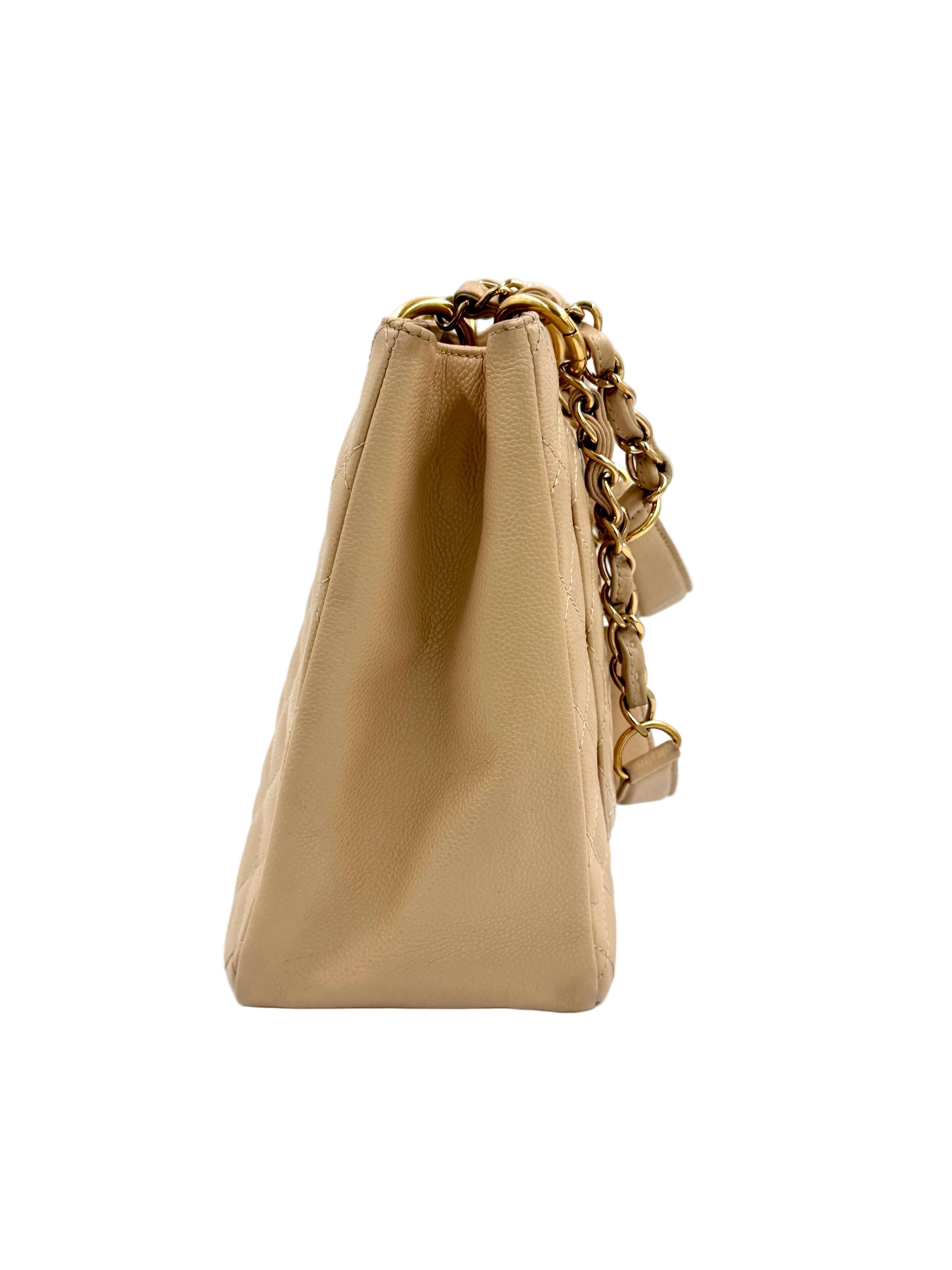 Pre-owned Chanel Beige Caviar Leather Grande Shopping Tote Gold Hardware - Authenticated
