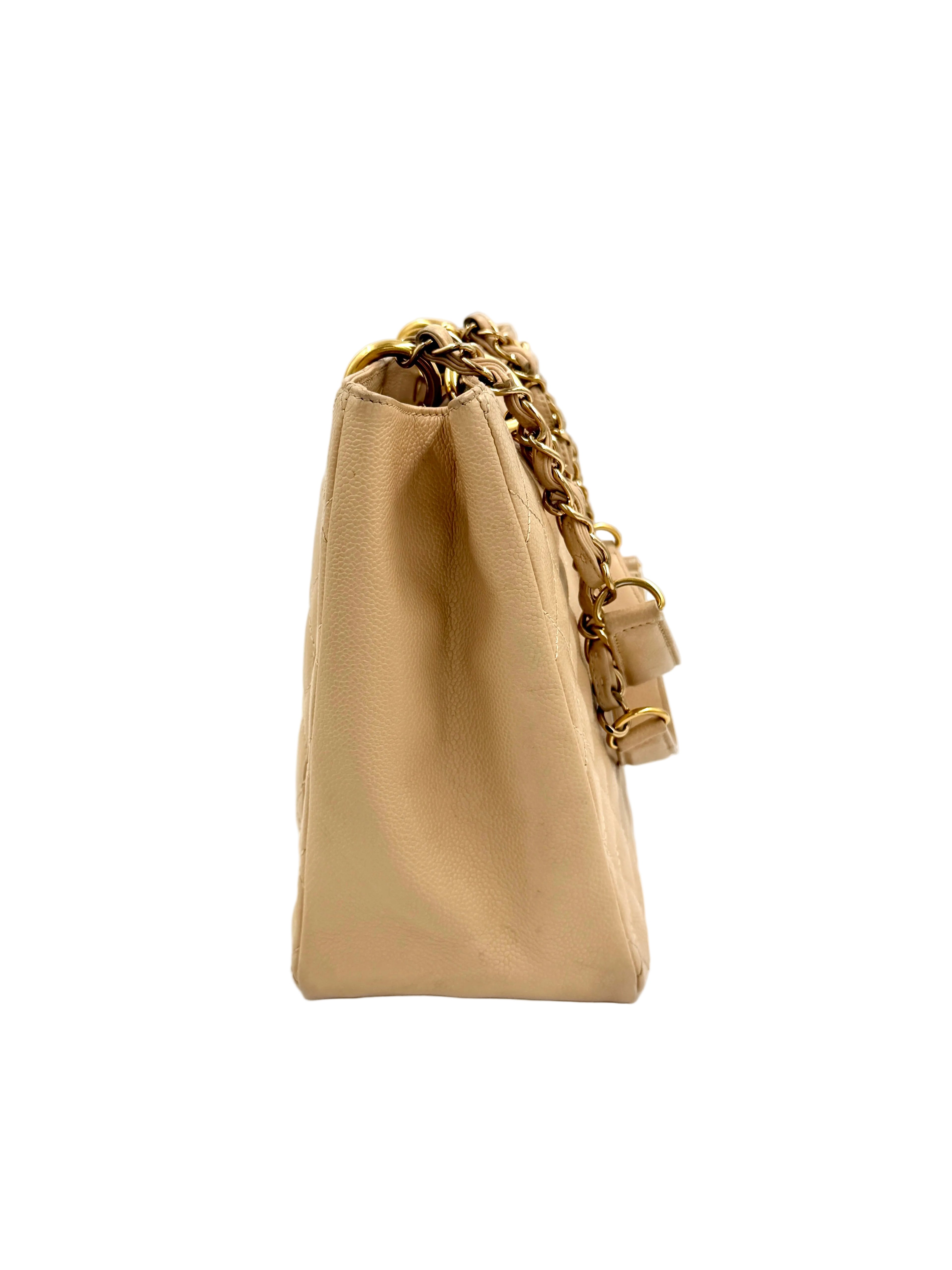 Pre-owned Chanel Beige Caviar Leather Grande Shopping Tote Gold Hardware - Authenticated