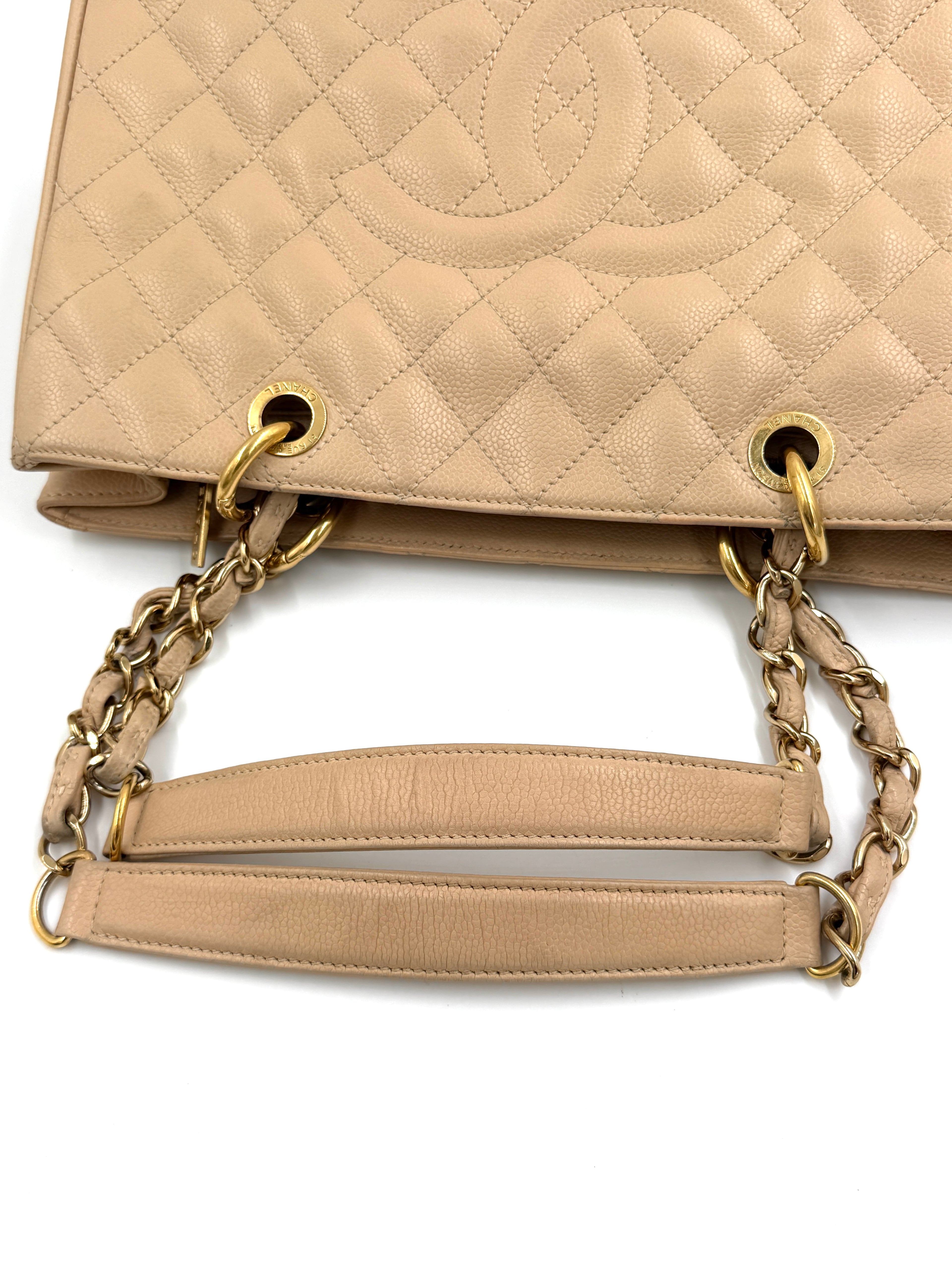 Pre-owned Chanel Beige Caviar Leather Grande Shopping Tote Gold Hardware - Authenticated