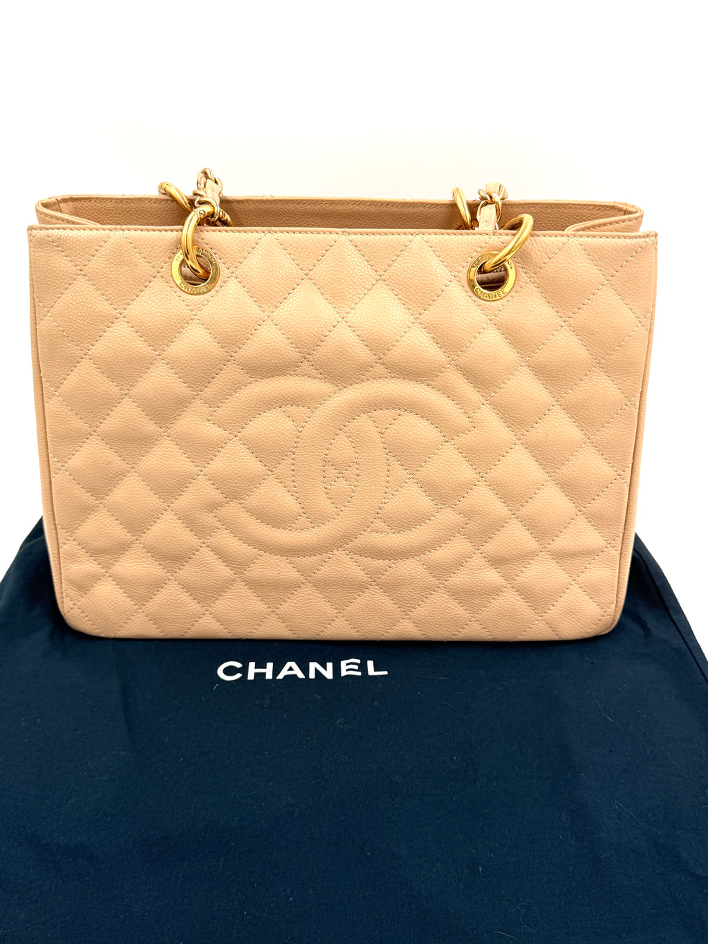 Pre-owned Chanel Beige Caviar Leather Grande Shopping Tote Gold Hardware - Authenticated