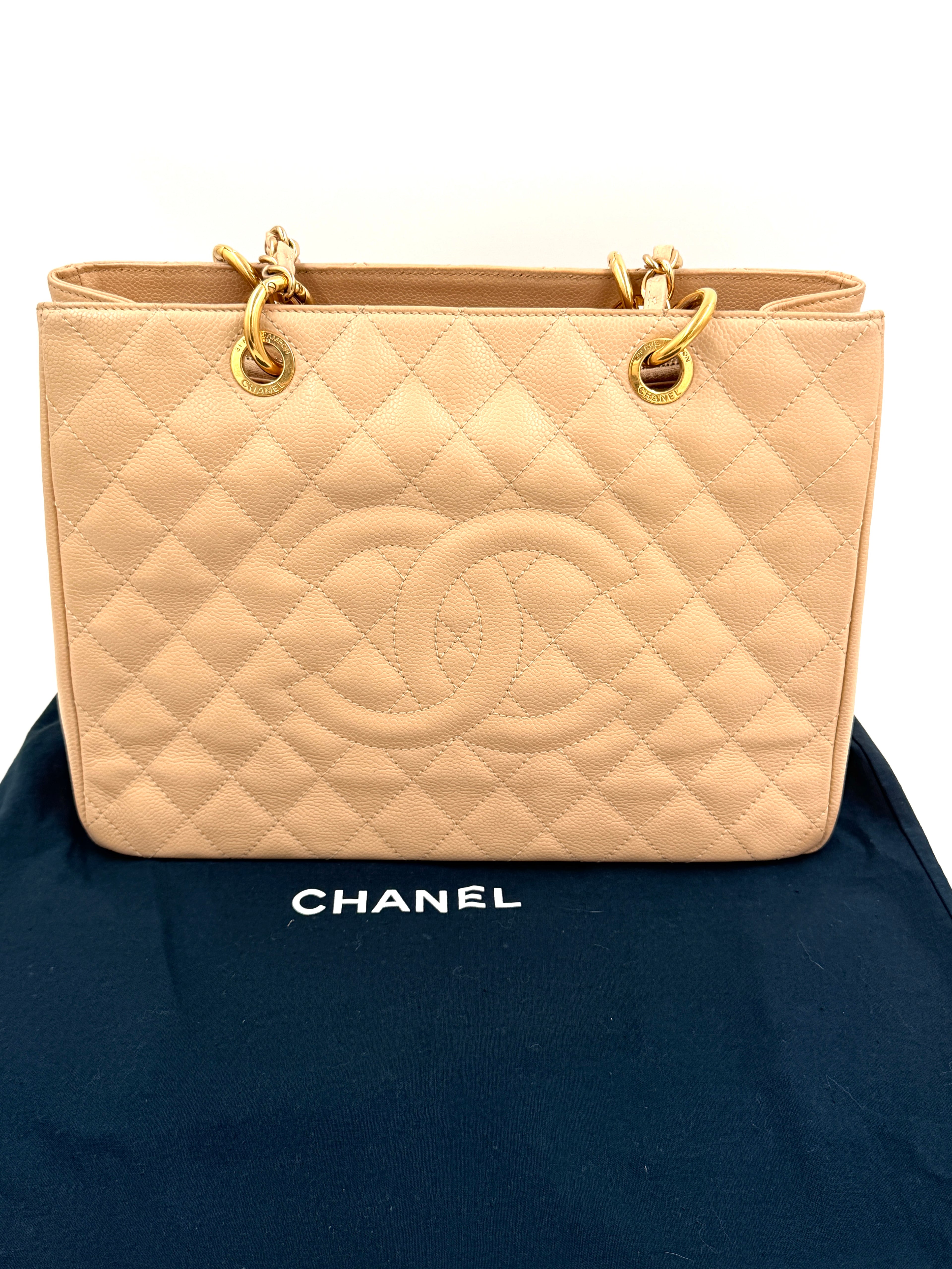 Pre-owned Chanel Beige Caviar Leather Grande Shopping Tote Gold Hardware - Authenticated