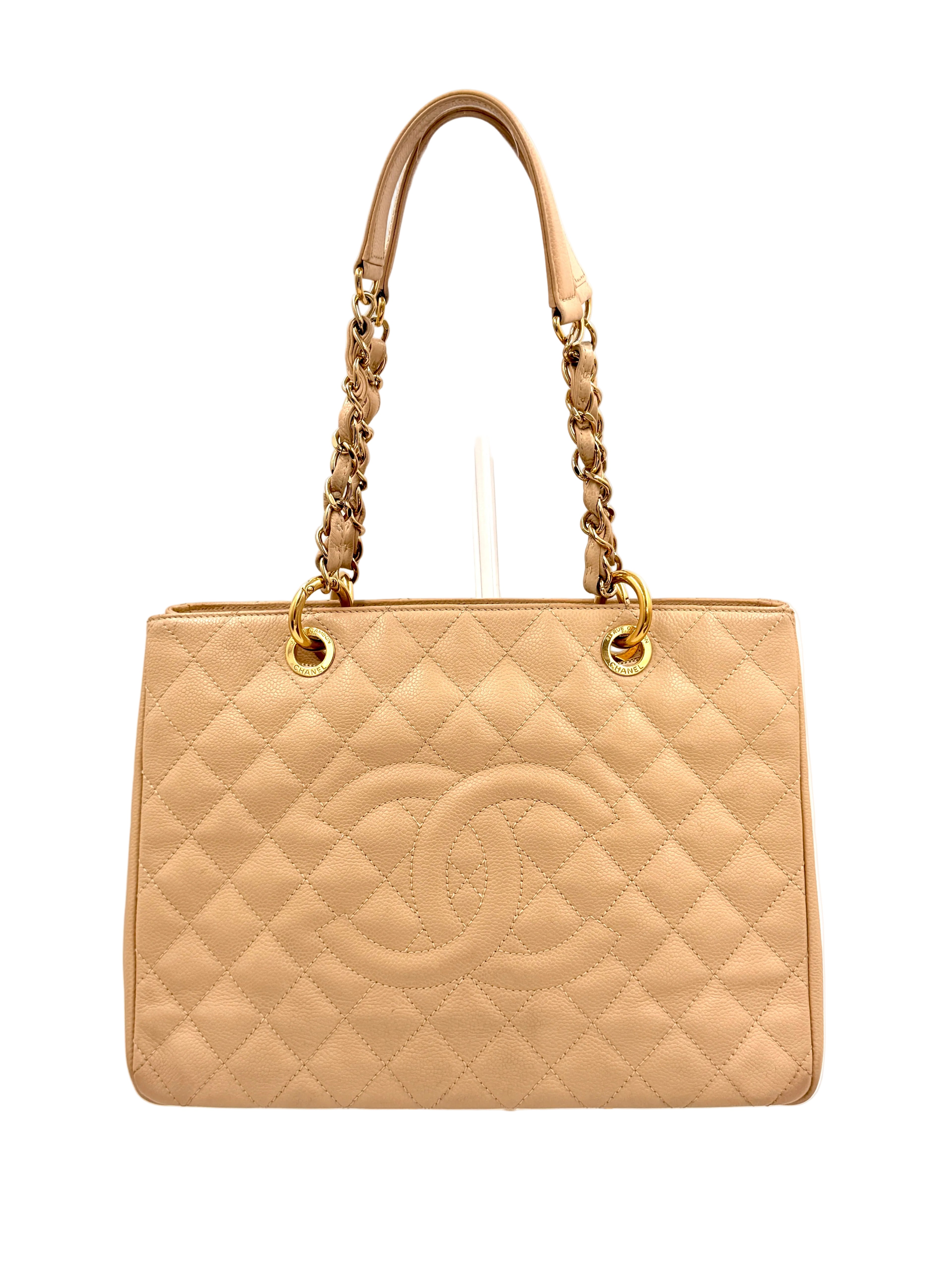 Pre-owned Chanel Beige Caviar Leather Grande Shopping Tote Gold Hardware - Authenticated