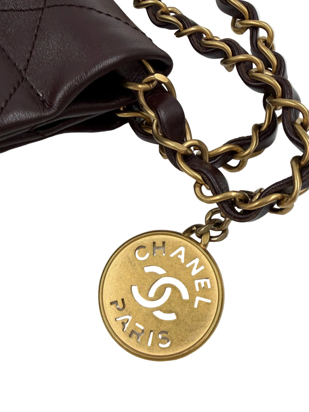 Pre-owned Chanel Hobo Dark Burgundy Calfskin Gold-Tone Hardware - Authenticated