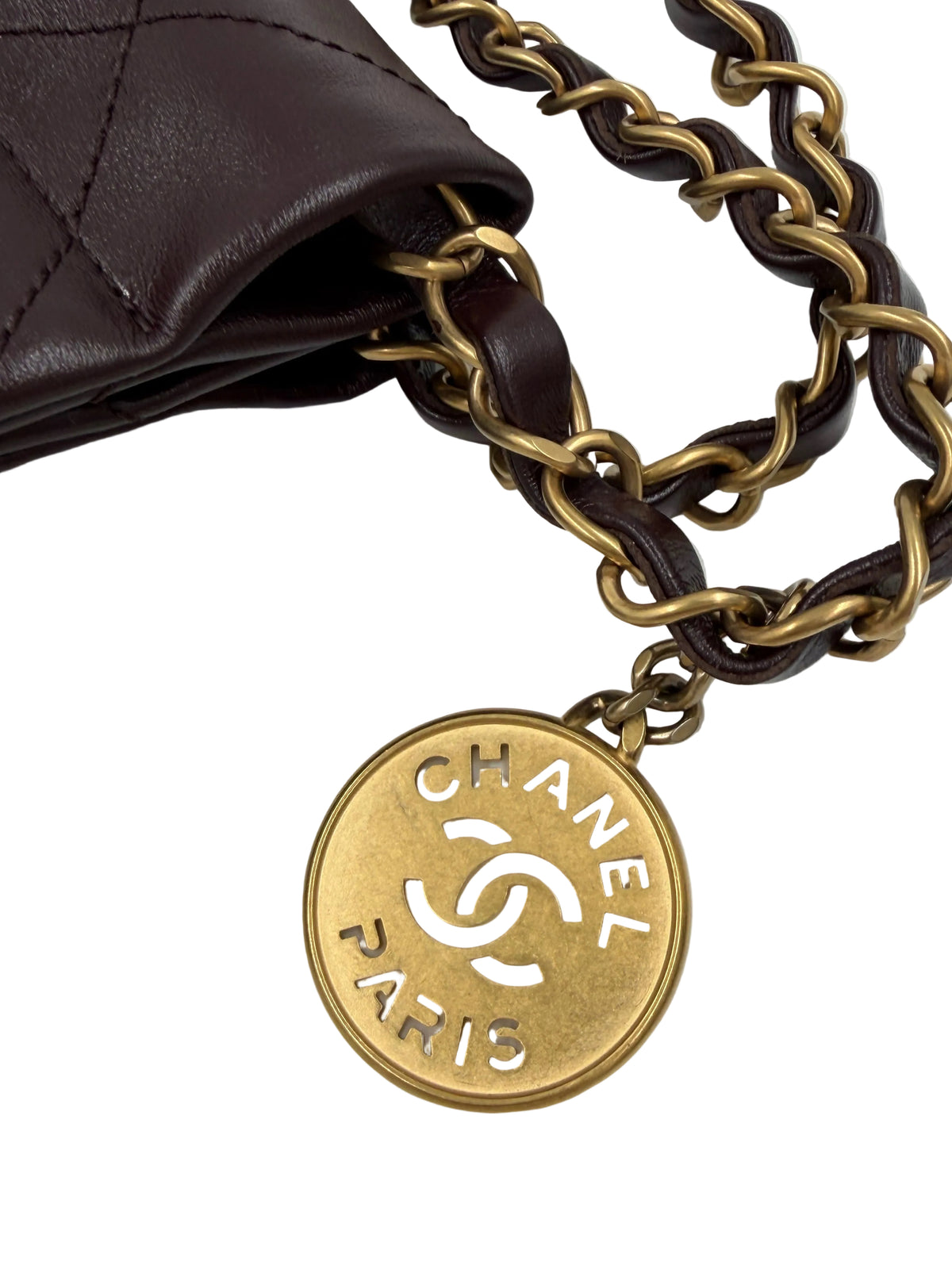 Pre-owned Chanel Hobo Dark Burgundy Calfskin Gold-Tone Hardware - Authenticated