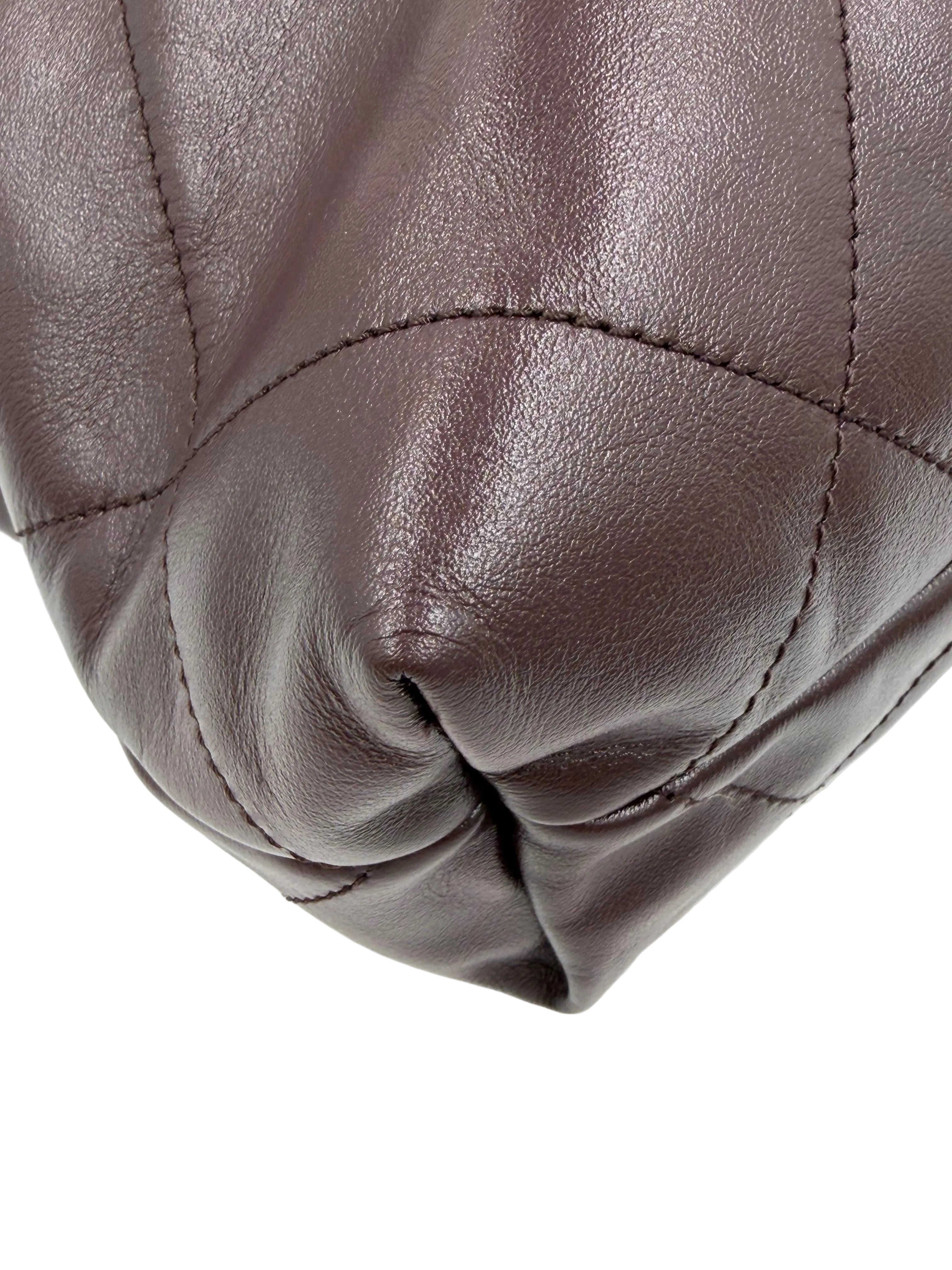 Pre-owned Chanel Hobo Dark Burgundy Calfskin Gold-Tone Hardware - Authenticated