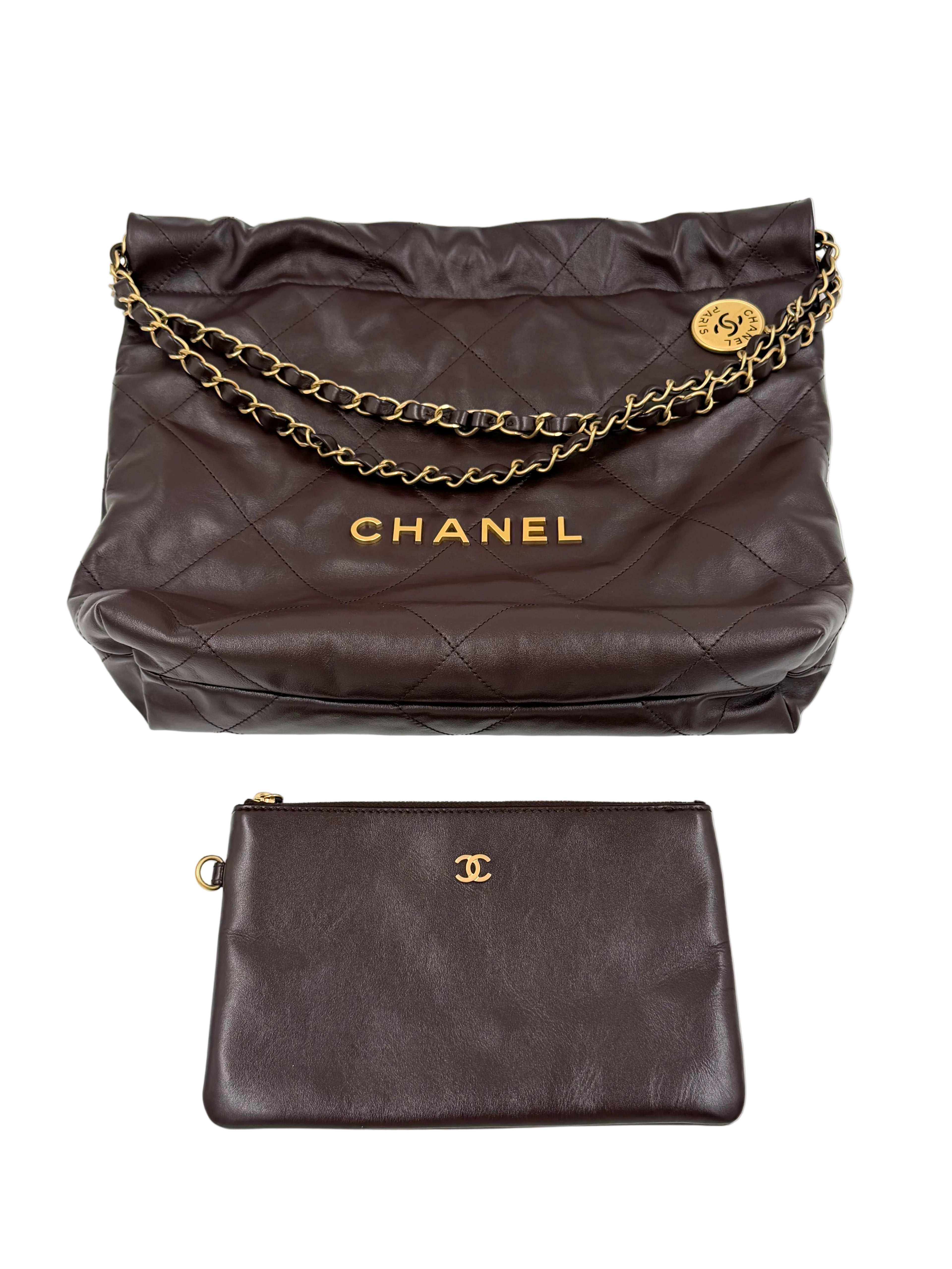 Pre-owned Chanel Hobo Dark Burgundy Calfskin Gold-Tone Hardware - Authenticated