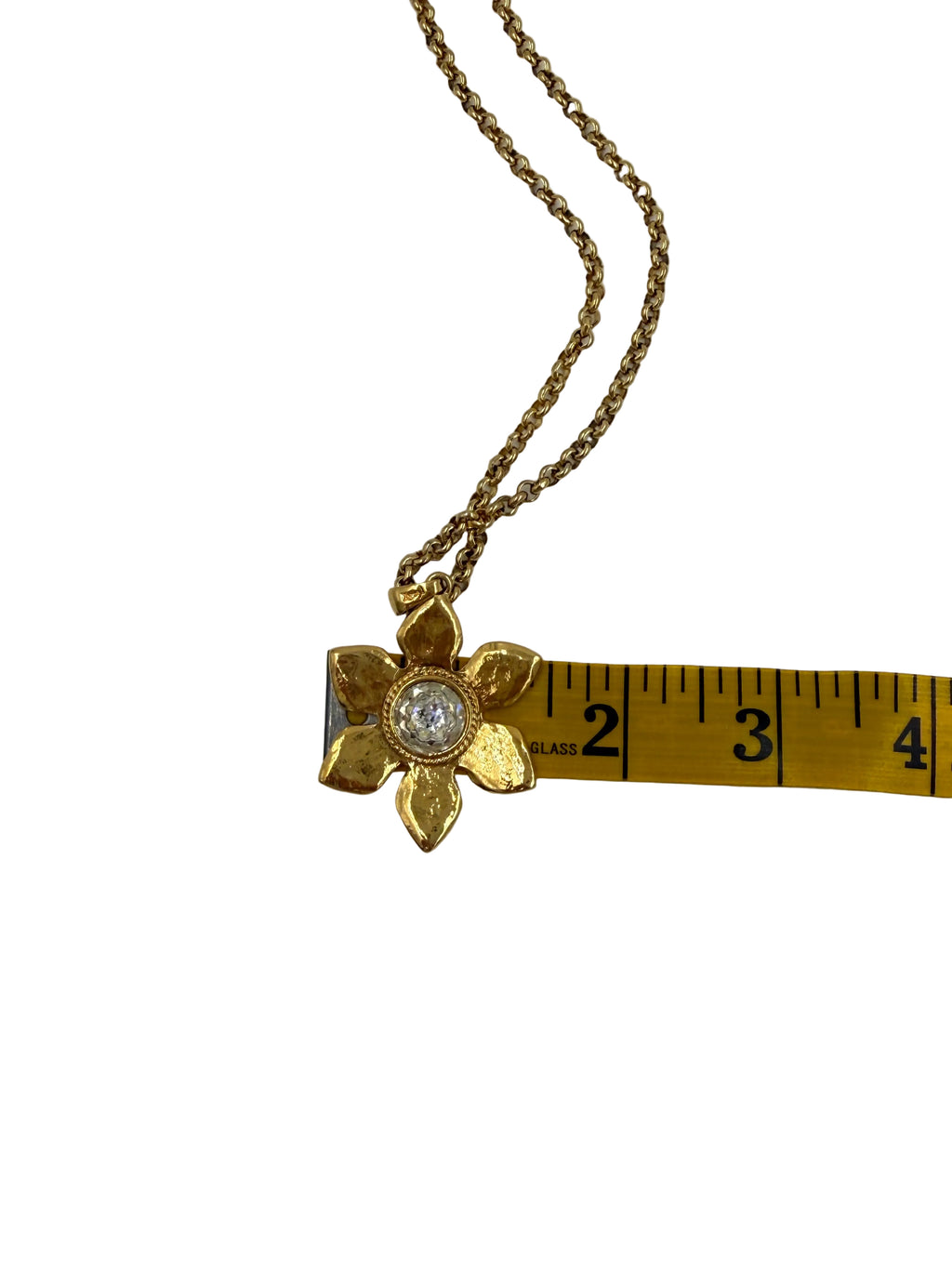 Pre-Owned Saint Laurent Gold Tone Flower Necklace with Crystal Center - Authenticated