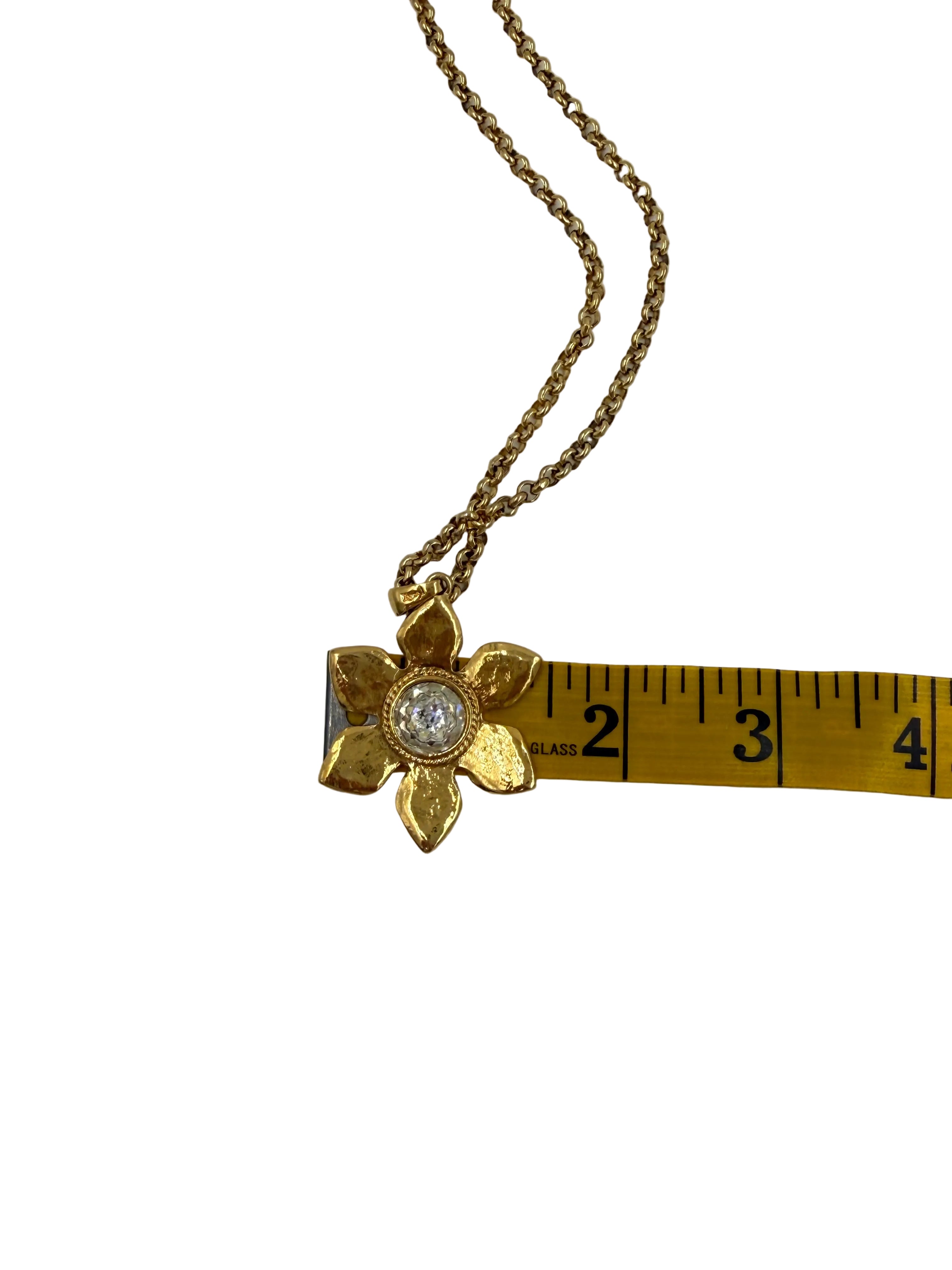 Pre-Owned Saint Laurent Gold Tone Flower Necklace with Crystal Center - Authenticated
