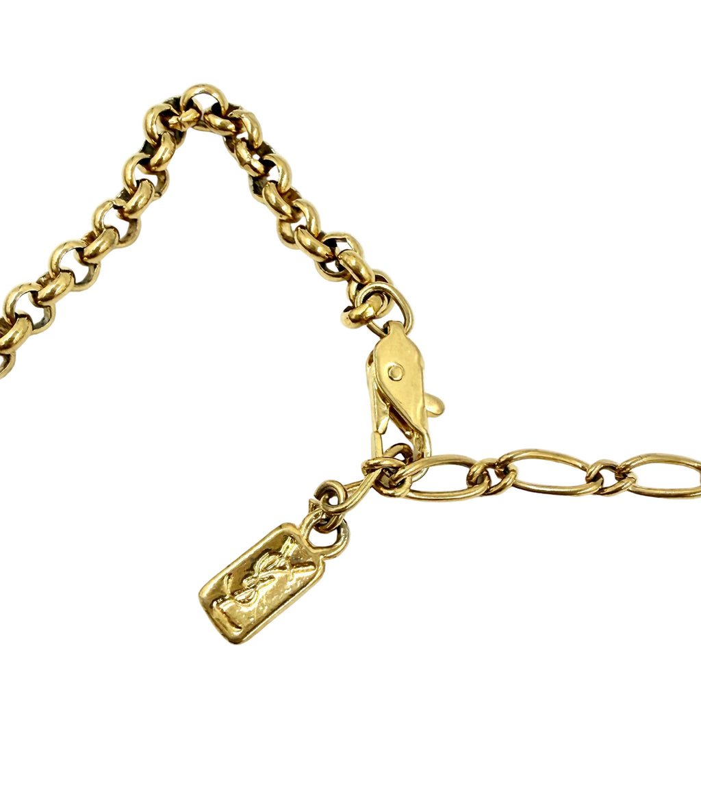 Pre-Owned Saint Laurent Gold Tone Flower Necklace with Crystal Center - Authenticated