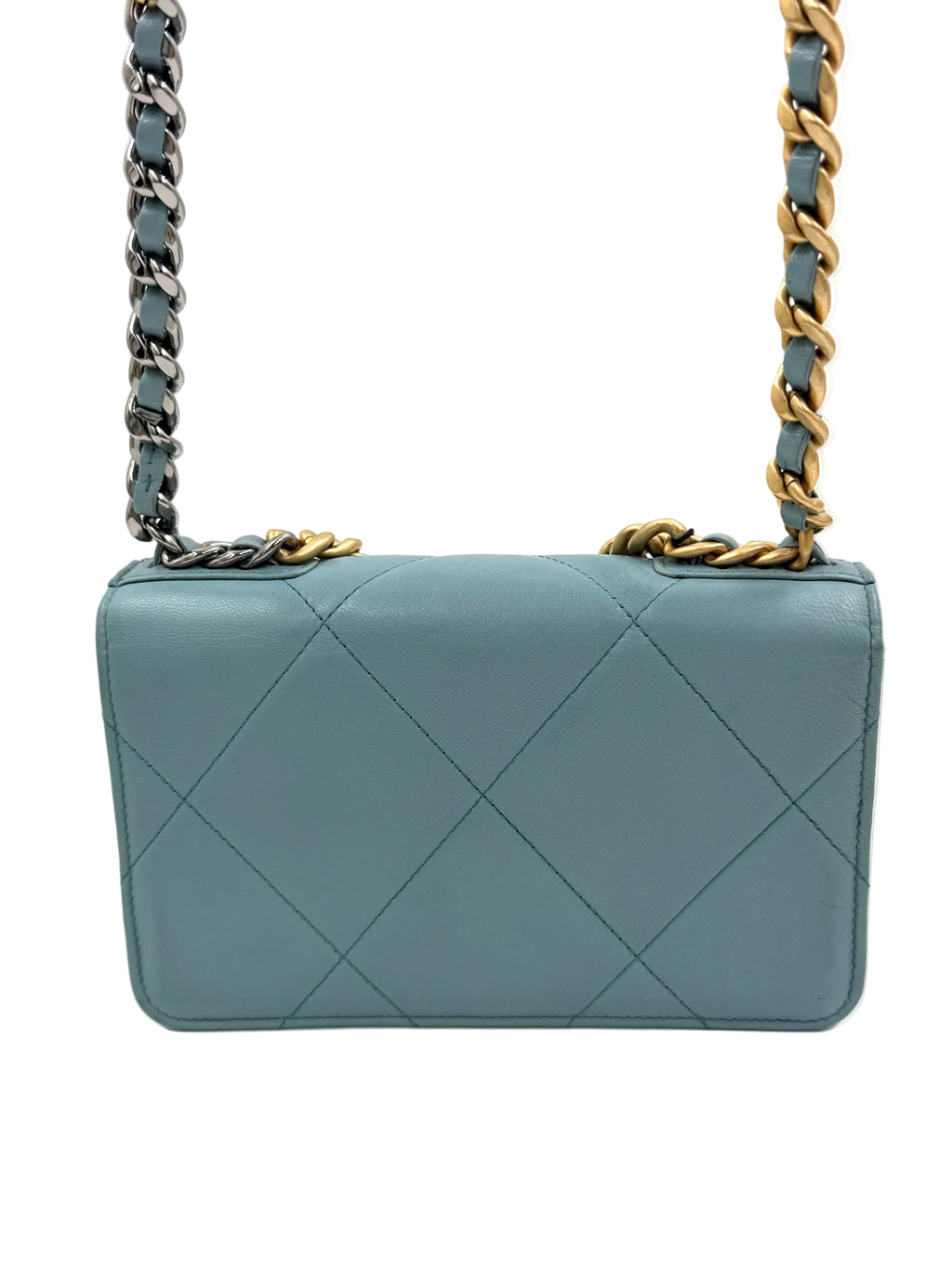 Pre-owned Chanel 19 Wallet on Chain Light Blue Lambskin Tri-Metal Hardware - Authenticated