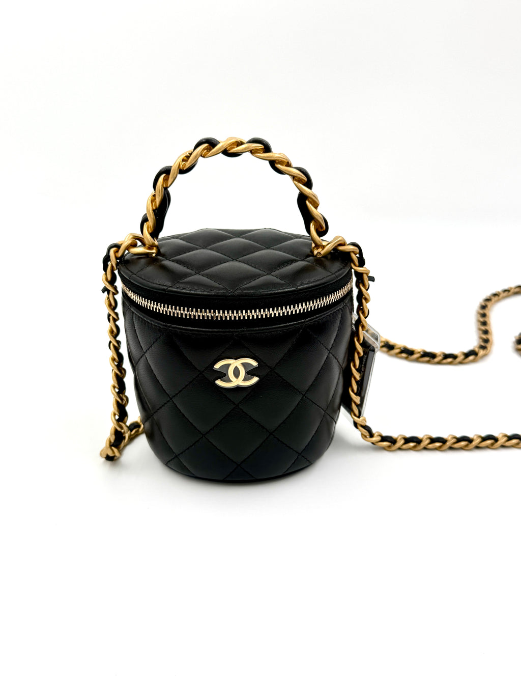 Pre-owned CHANEL Black Lambskin Quilted Afternoon Tea Top Handle Vanity Case Authenticated