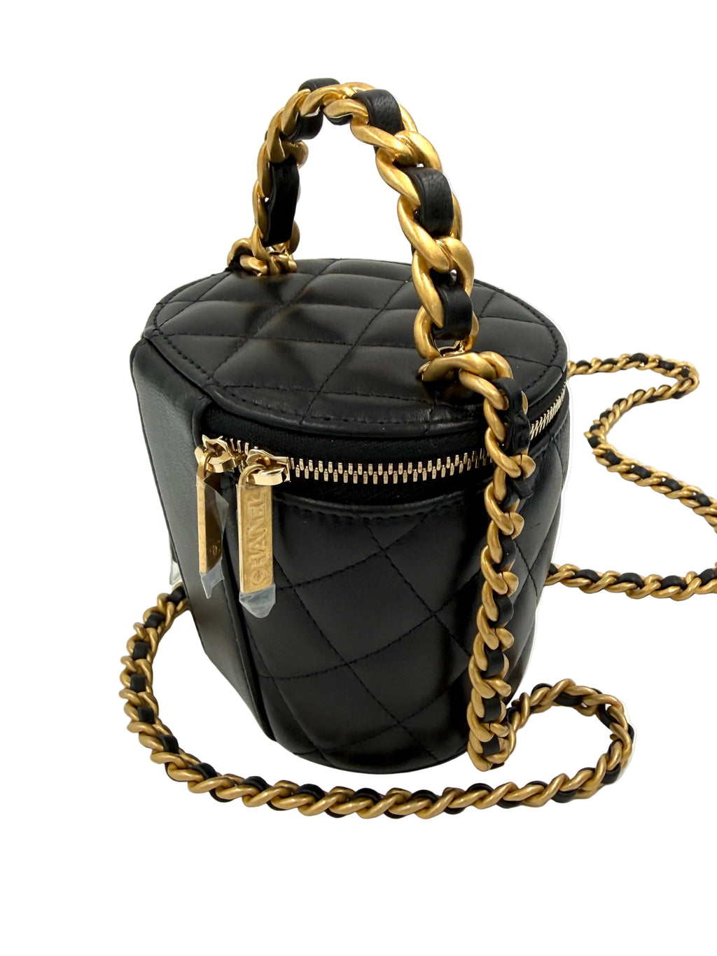 Pre-owned CHANEL Black Lambskin Quilted Afternoon Tea Top Handle Vanity Case Authenticated