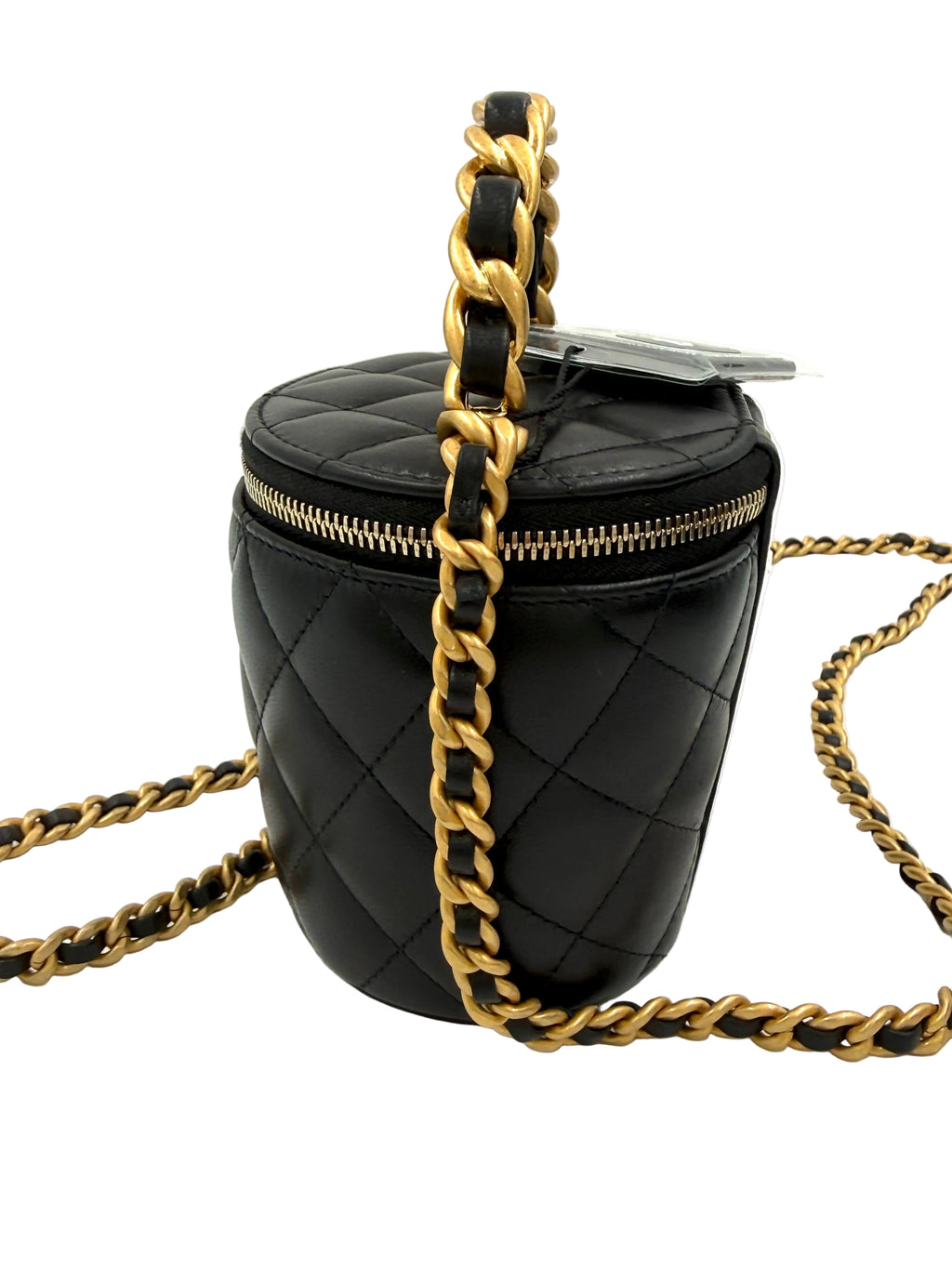 Pre-owned CHANEL Black Lambskin Quilted Afternoon Tea Top Handle Vanity Case Authenticated