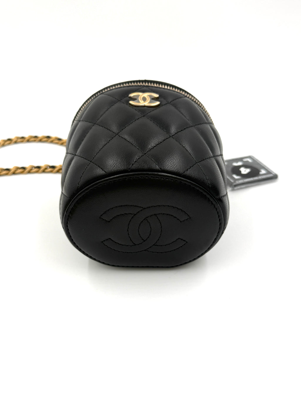 Pre-owned CHANEL Black Lambskin Quilted Afternoon Tea Top Handle Vanity Case Authenticated