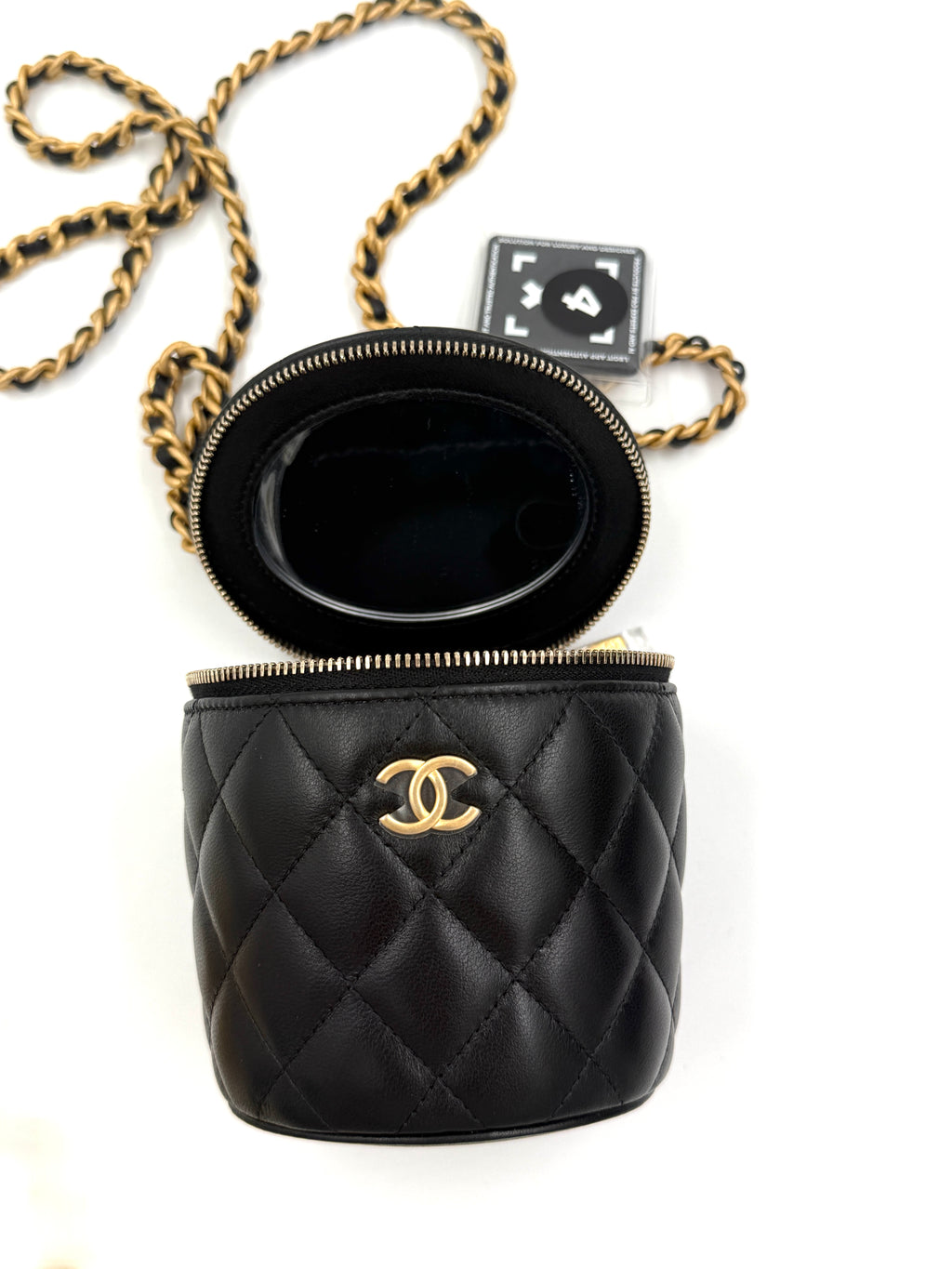 Pre-owned CHANEL Black Lambskin Quilted Afternoon Tea Top Handle Vanity Case Authenticated